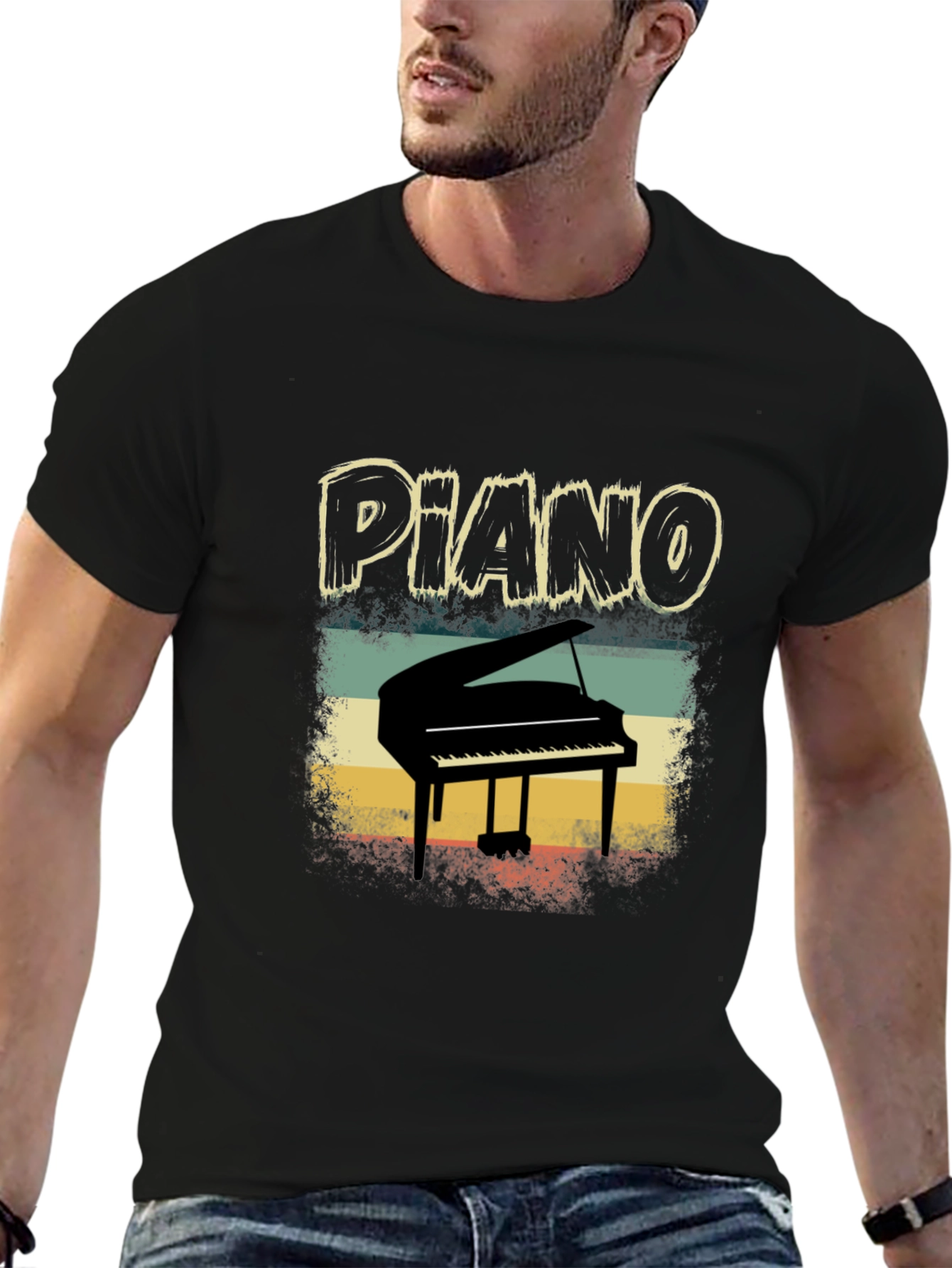 Black Retro Piano T-Shirt - Musician Apparel view 6