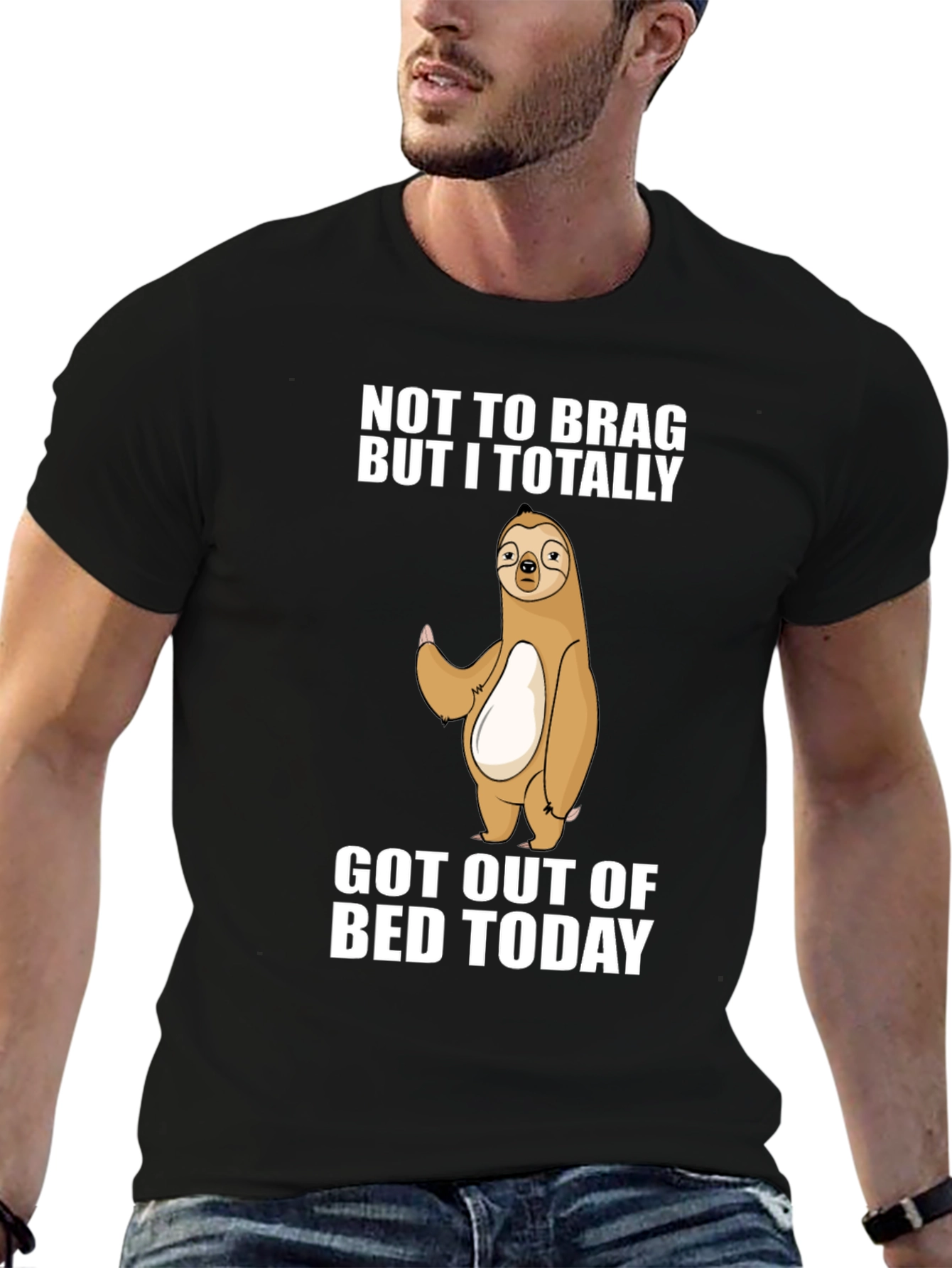 Black Funny Sloth T-Shirt: Not to Brag Got Out of Bed view 6