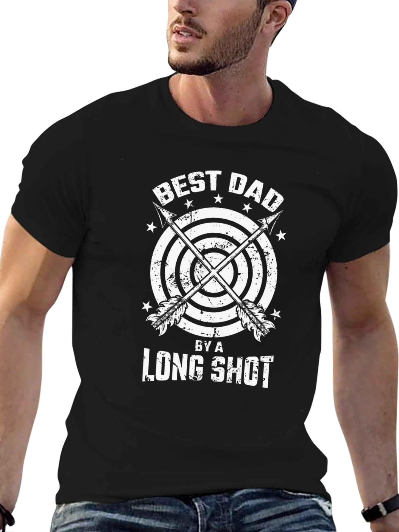 Black Best Dad By A Long Shot T-Shirt view 6