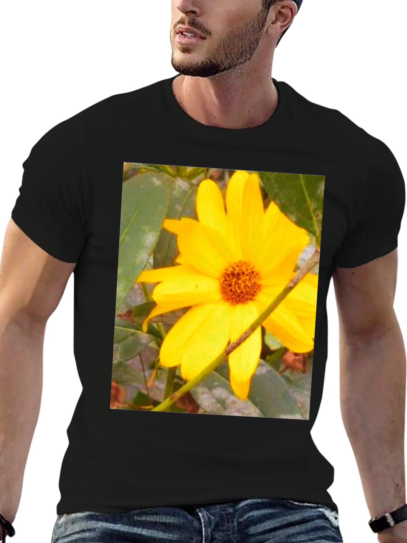 Black Sunflower Print Black T-Shirt view 6