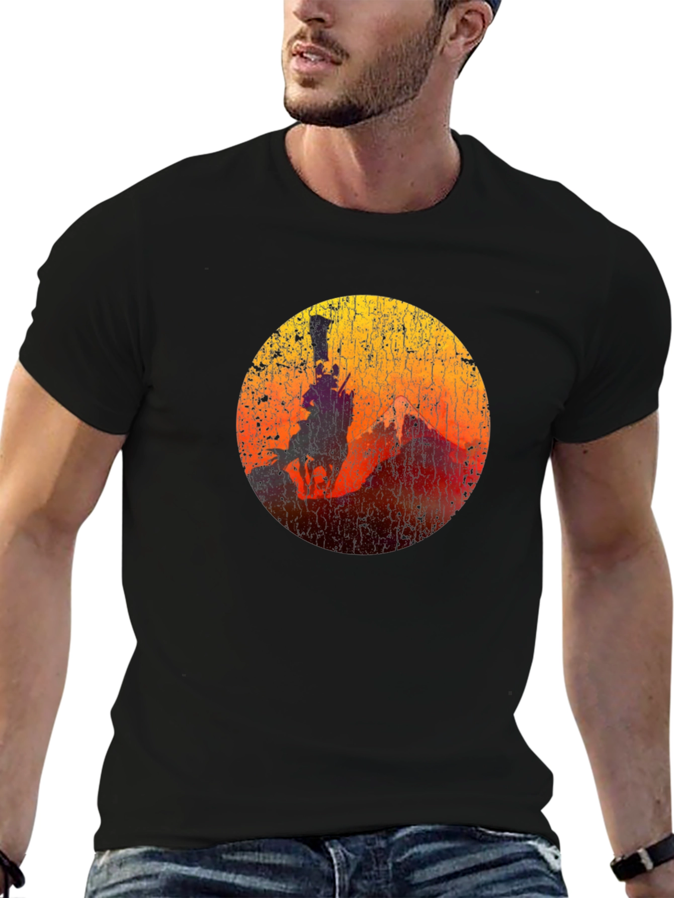 Black Sunset Rider Graphic Tee - Black Cotton Blend view 6