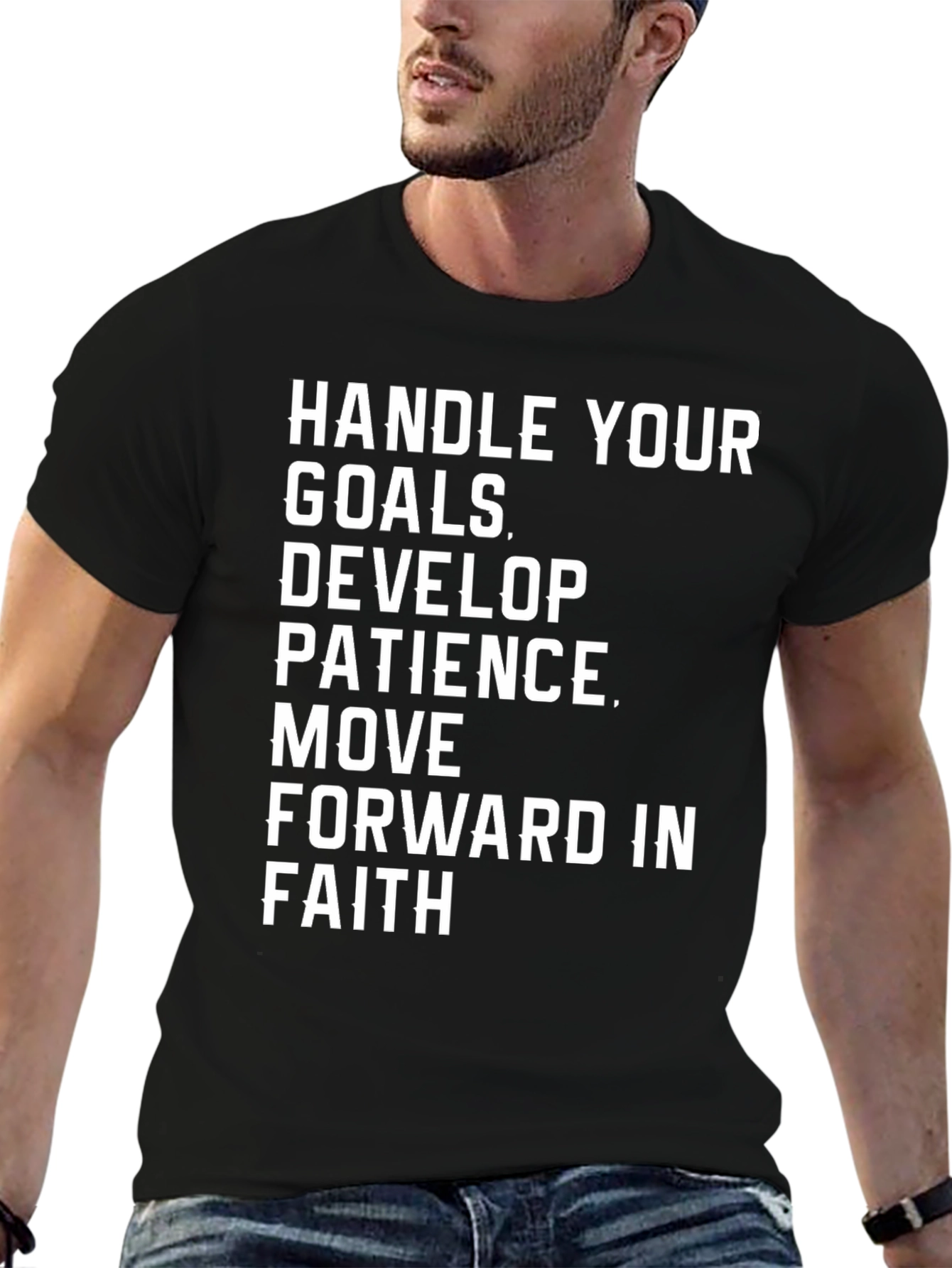 Black Motivational Graphic T-Shirt - Handle Your Goals view 6