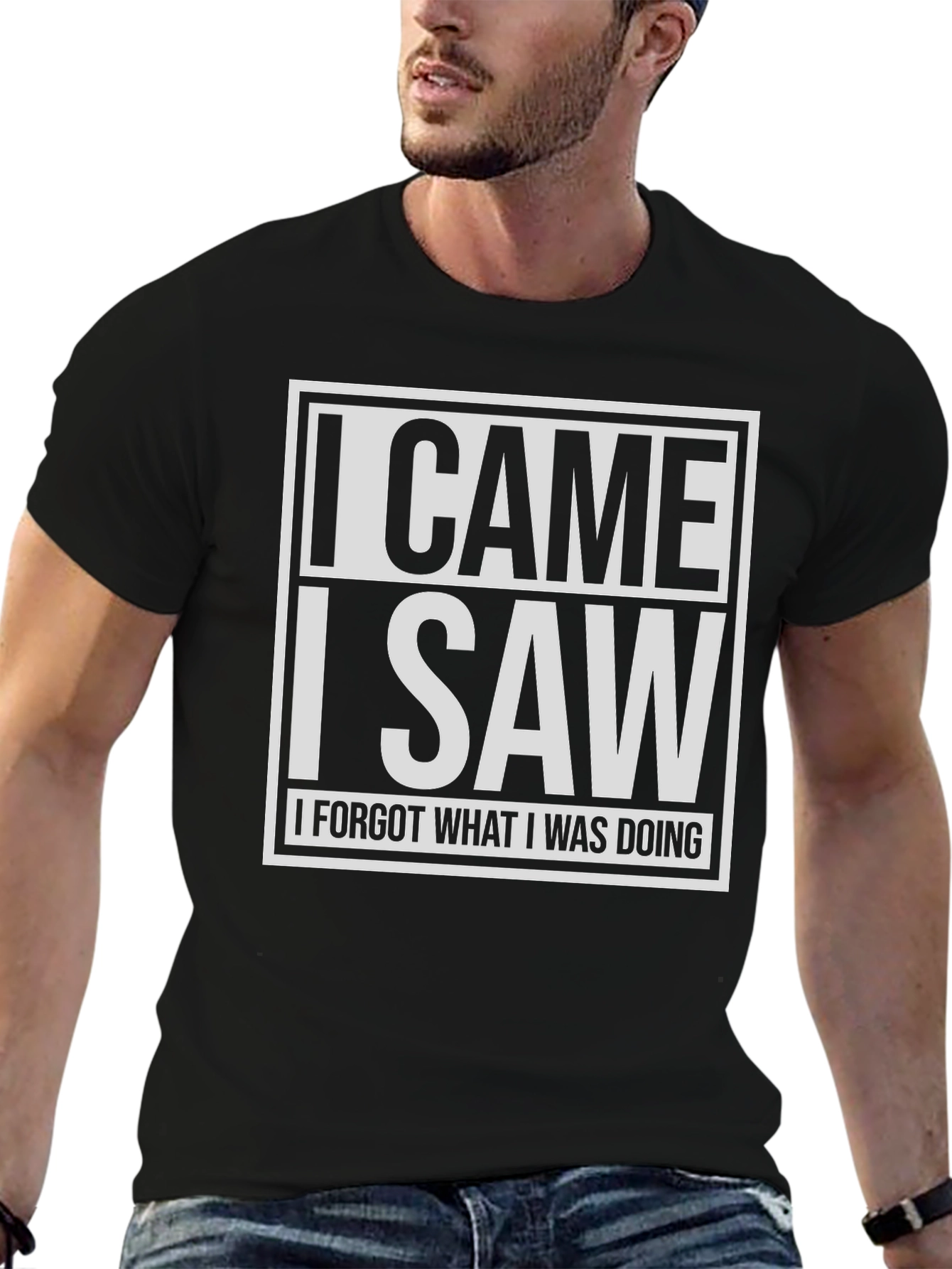 Black Humorous Black T-Shirt: I Came, I Saw, I Forgot view 6