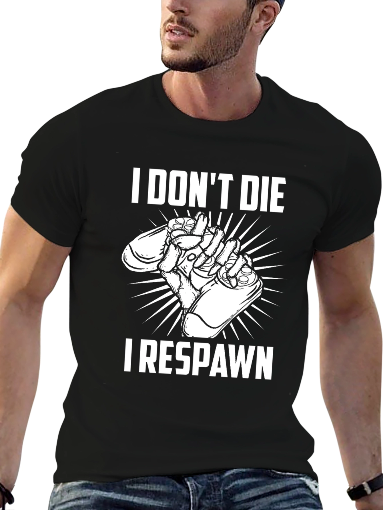Black I Don't Die, I Respawn T-Shirt view 6