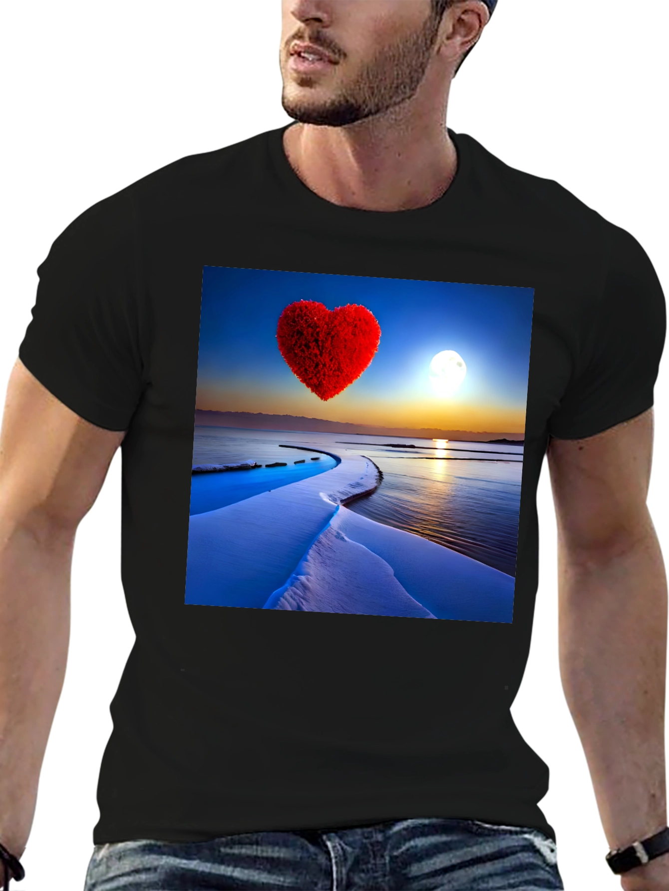 Black Heart Landscape Graphic Tee - Black Casual Shirt view 6