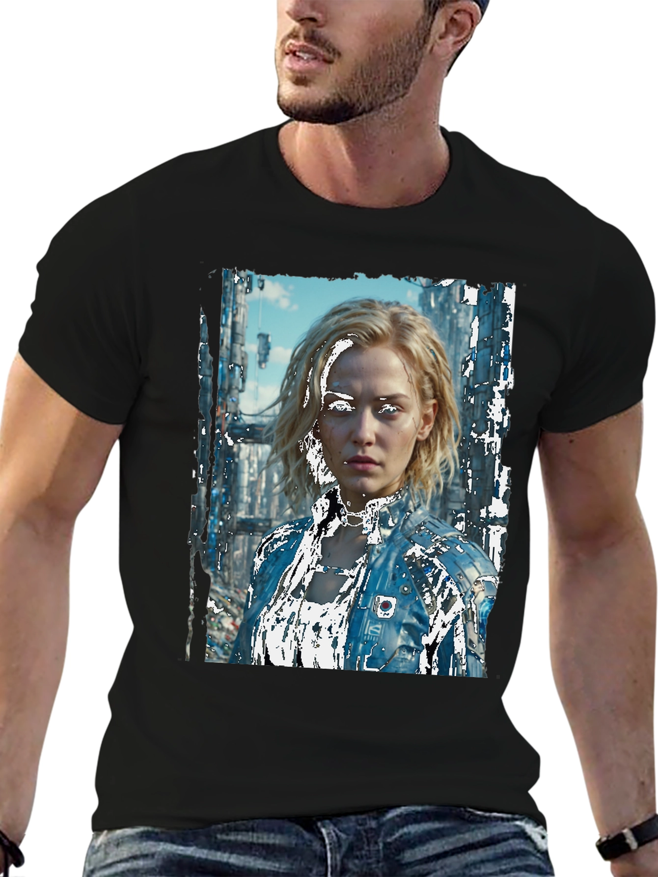 Black Sci-Fi Portrait Black T-Shirt view 6