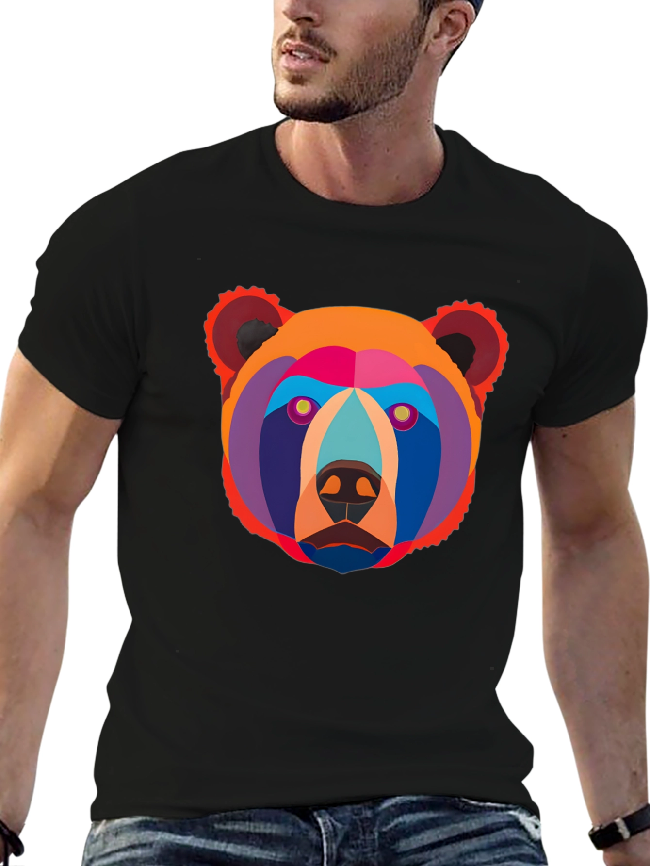 Black Geometric Bear Graphic Tee - Modern Art Shirt view 6