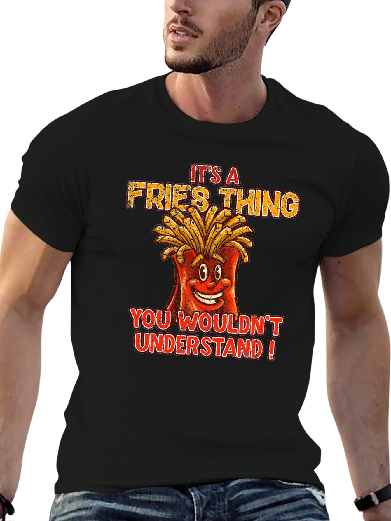 Black Fries Thing Funny Graphic T-Shirt view 6