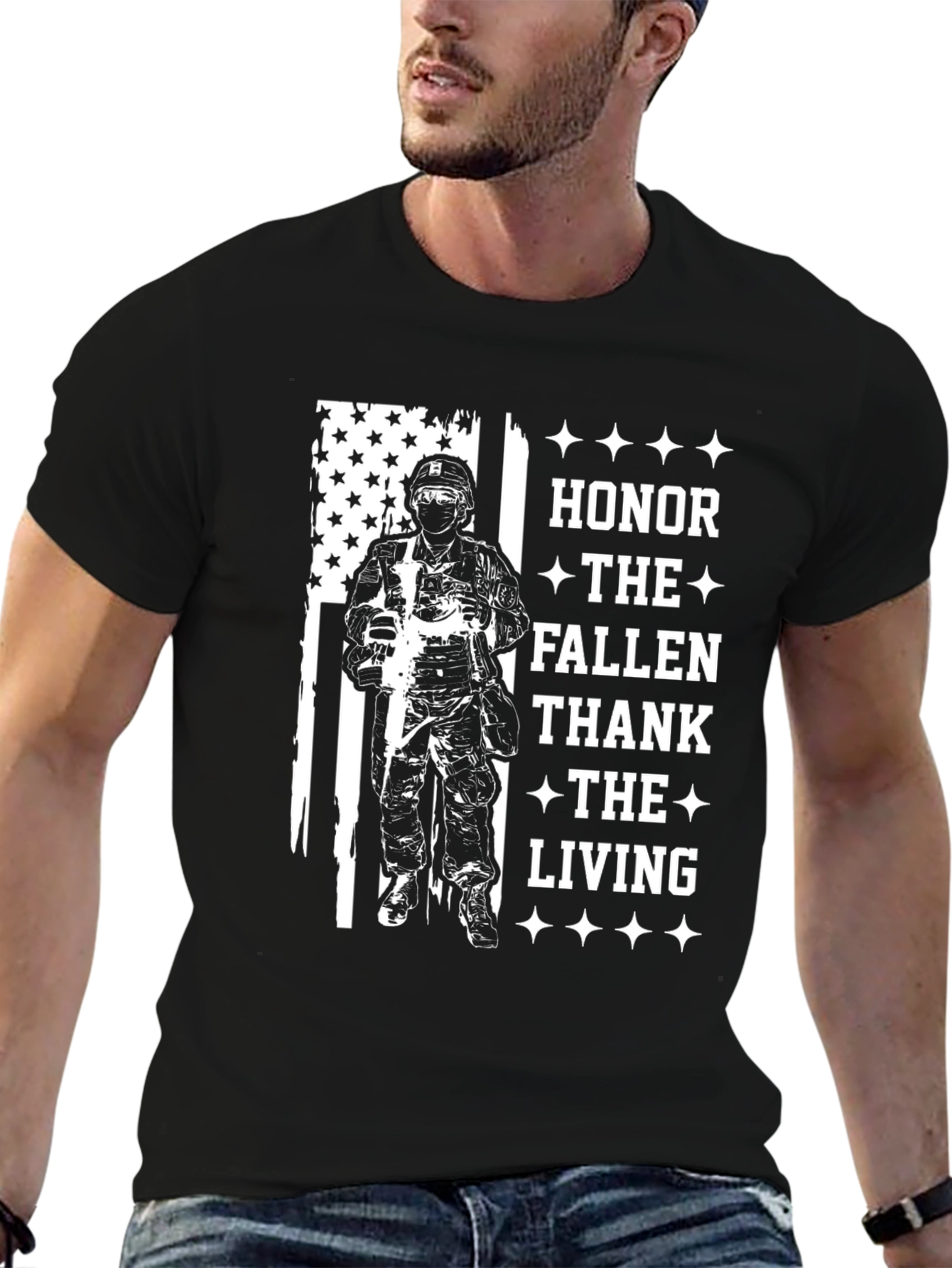 Black Honor Fallen, Thank Living T-Shirt view 6