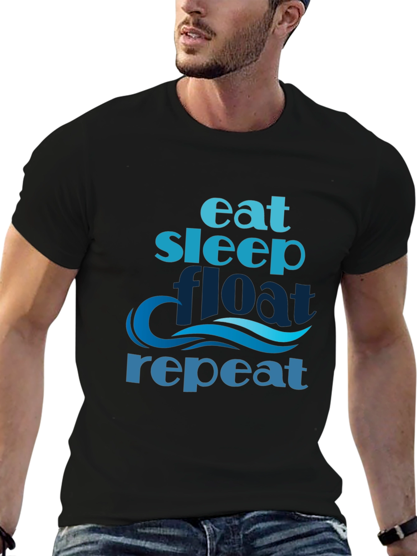 Black Eat Sleep Float Repeat T-Shirt view 6