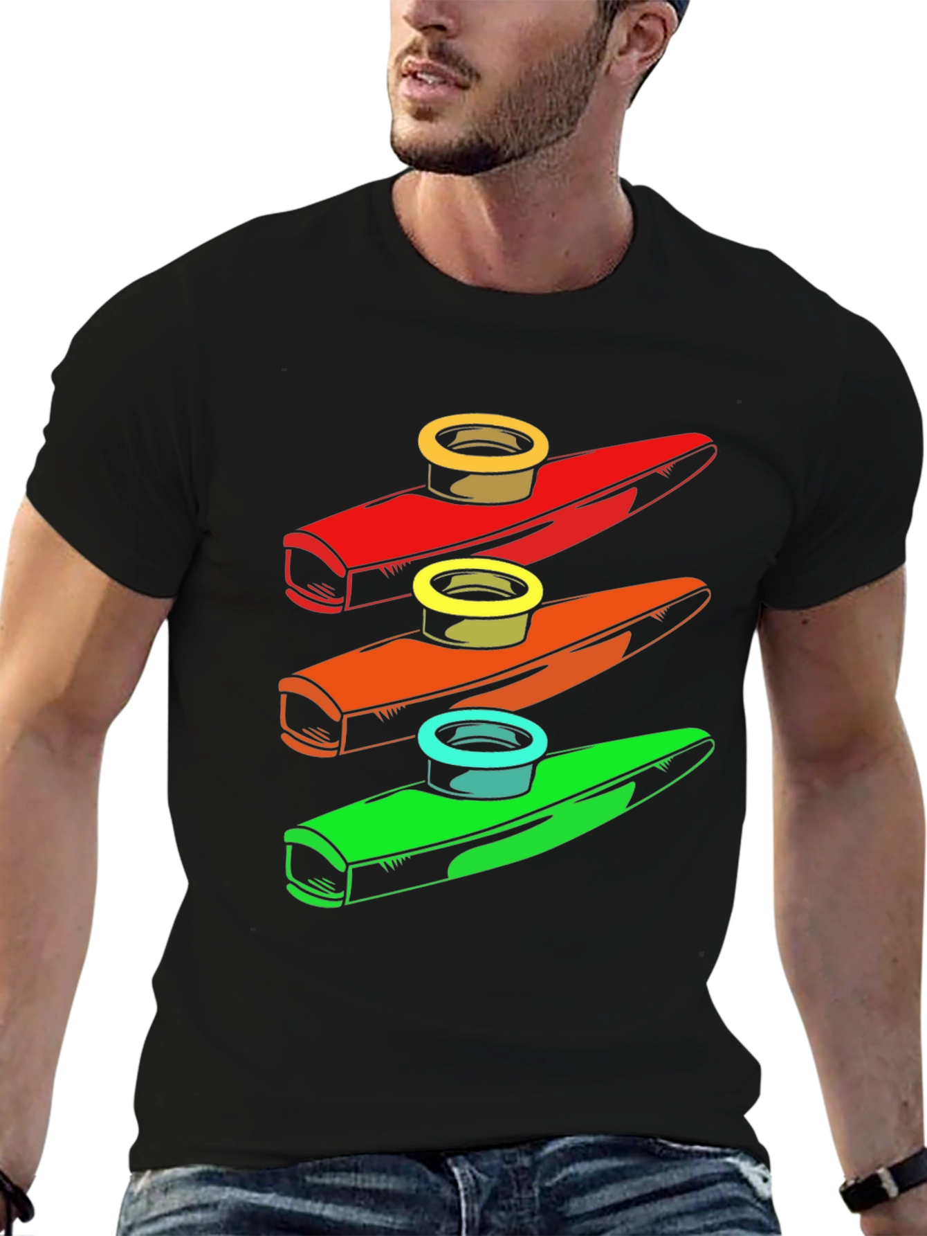 Black Colorful Kazoo Music T-Shirt view 6