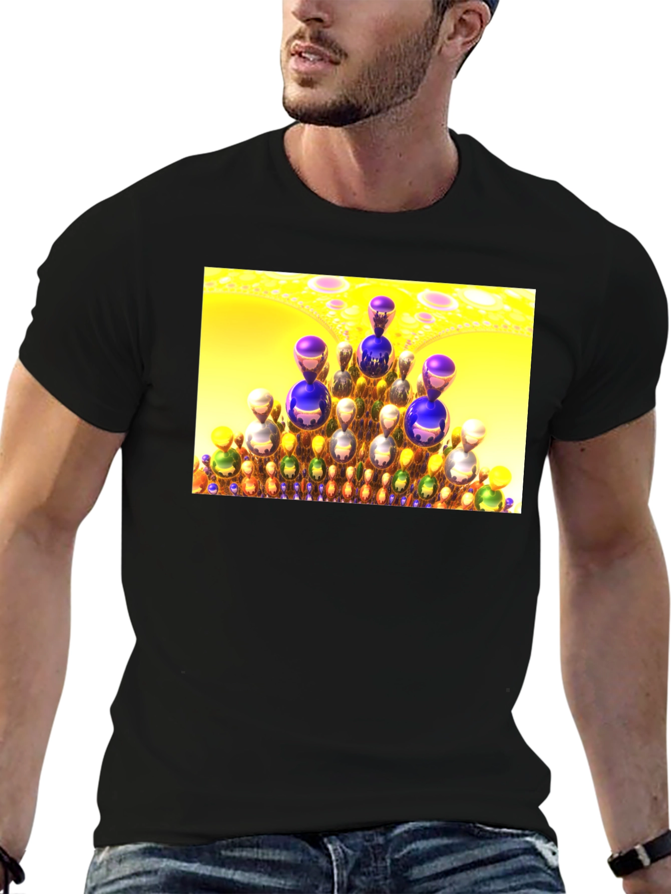 Black Fractal Spheres T-Shirt - Unique Design view 6