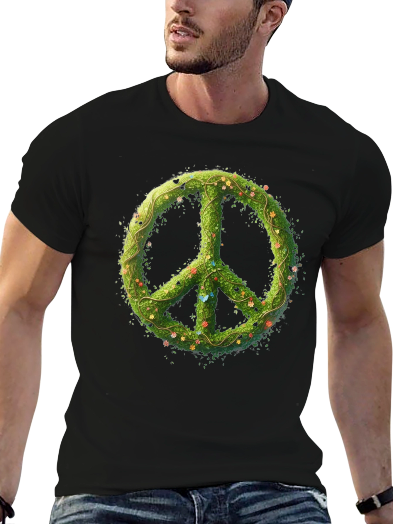 Black Nature Peace Sign Black Graphic Tee view 6