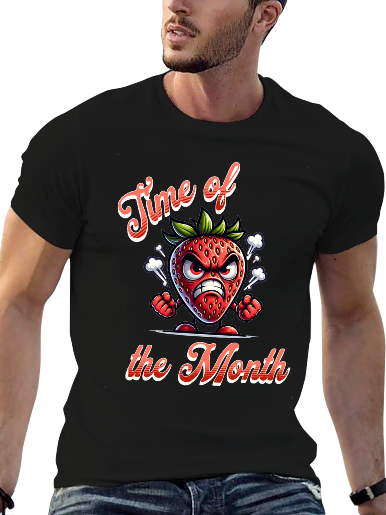 Black Time of the Month Angry Strawberry Graphic T-Shirt view 6