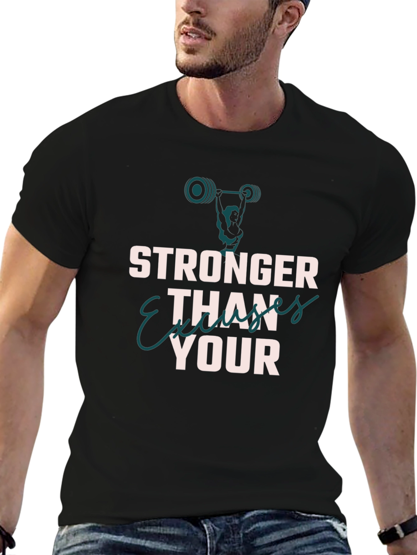Black Stronger Than Your Excuses Black T-Shirt Workout Gym view 6