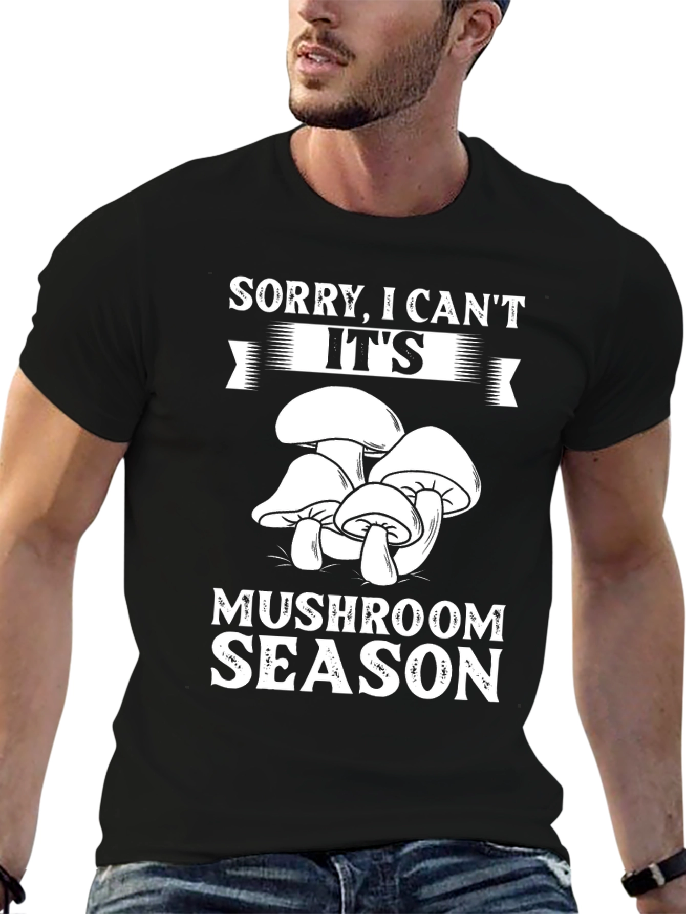 Black Mushroom Season Graphic Tee - Funny Fungi T-Shirt view 6