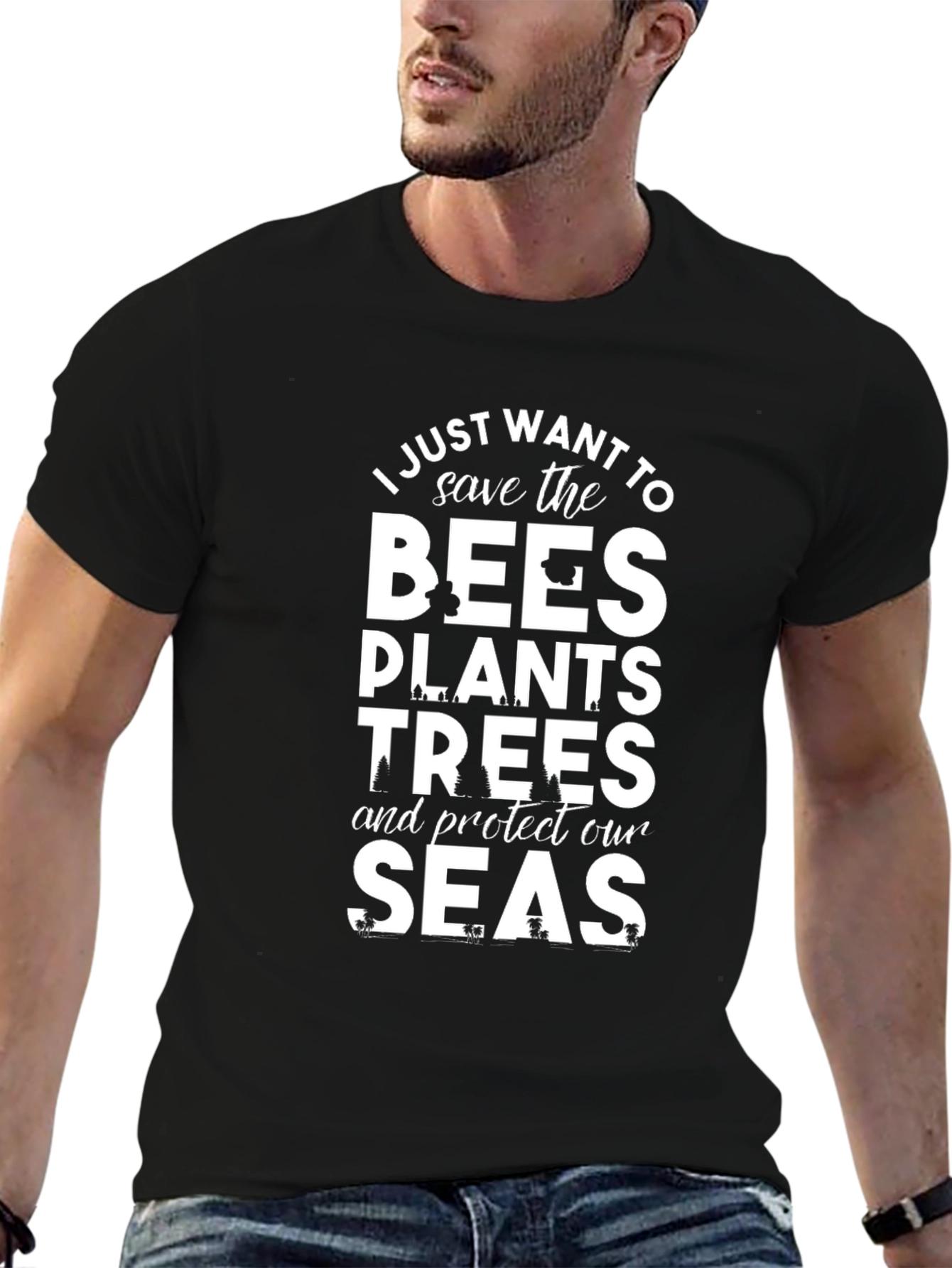 Black Save the Bees, Plants, Trees T-Shirt view 6