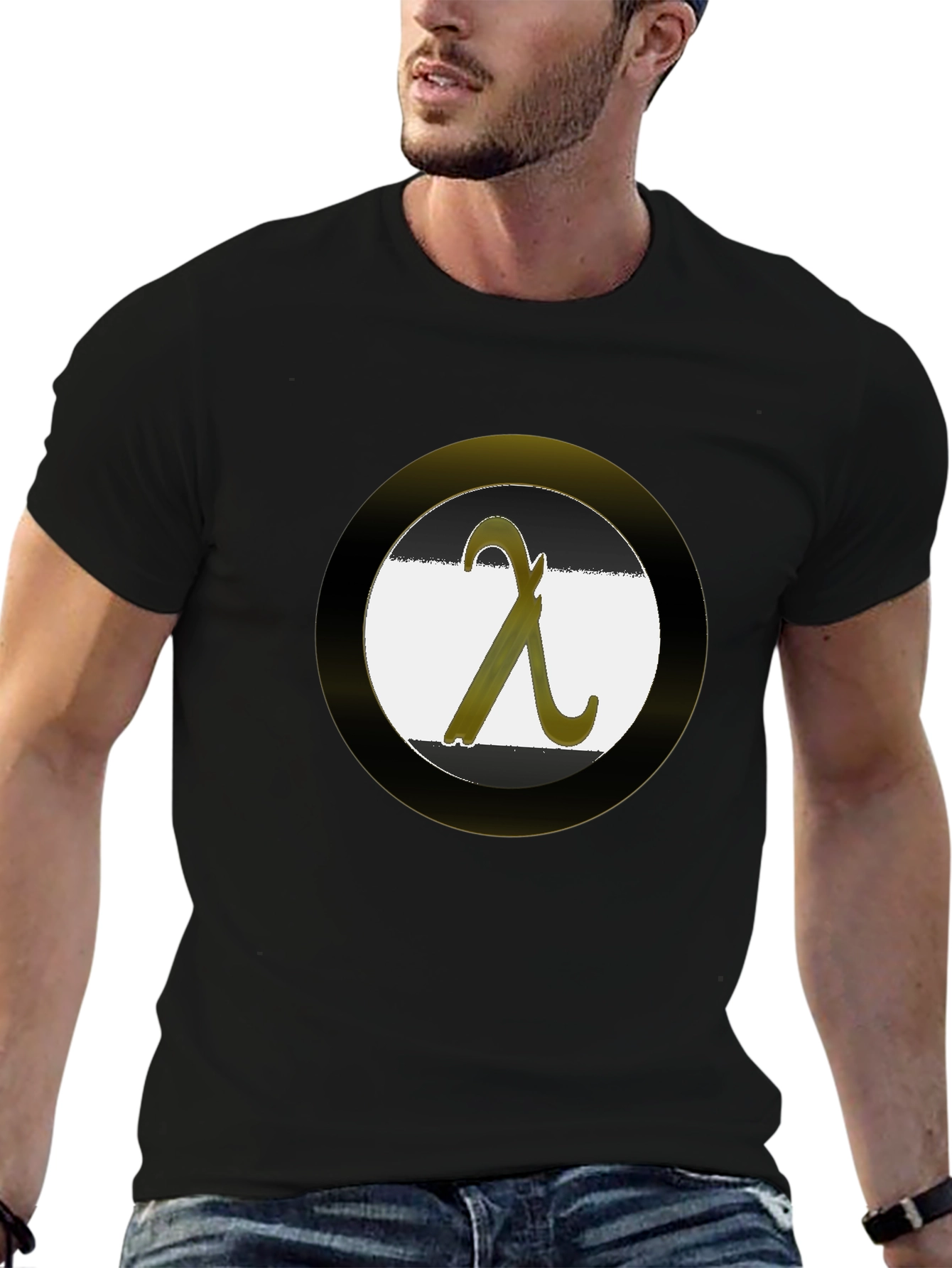 Black Lambda Symbol Graphic T-Shirt - Black Cotton Blend view 6