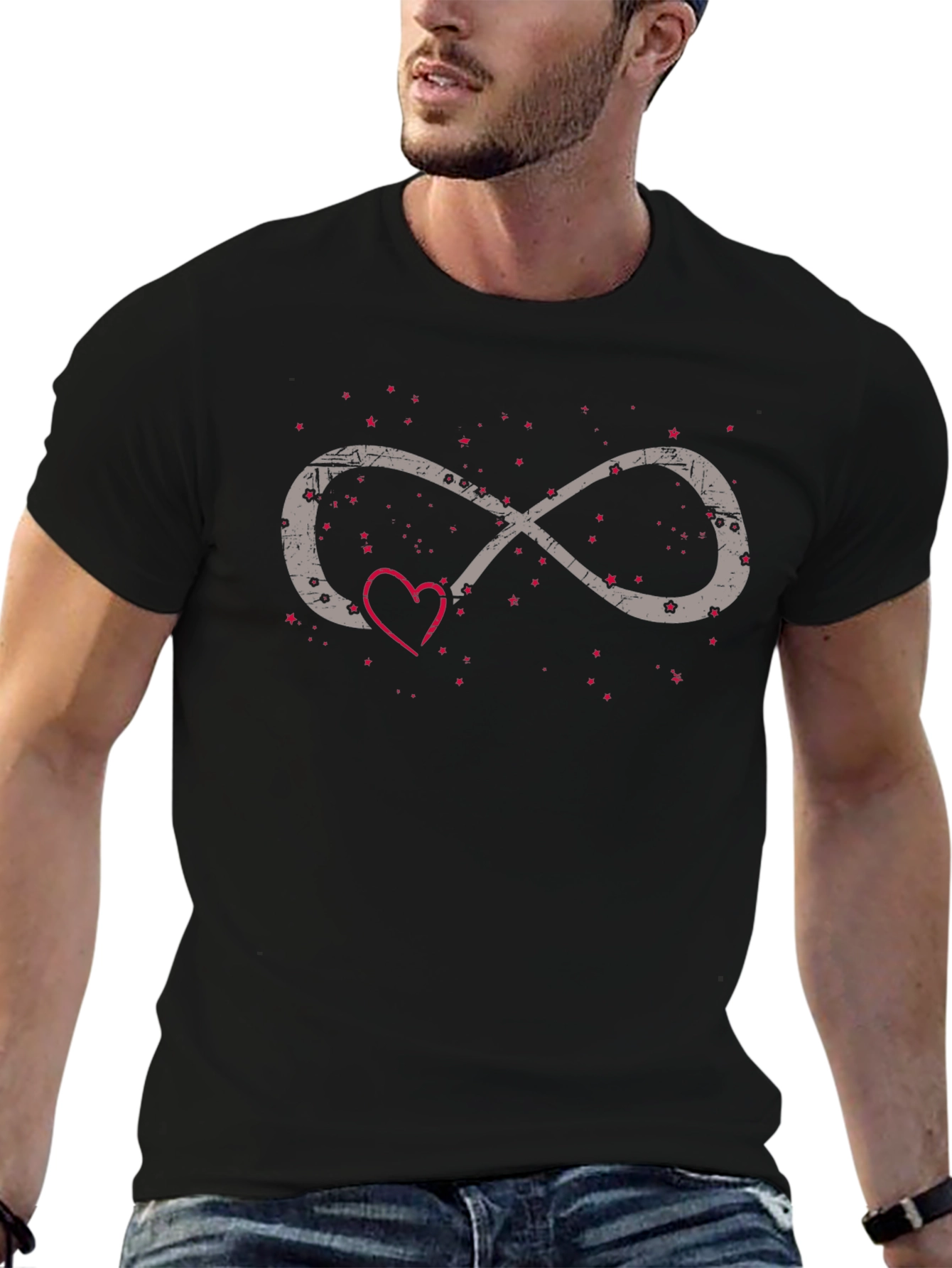 Black Infinity Love Heart Graphic Tee - Black Casual Shirt view 6