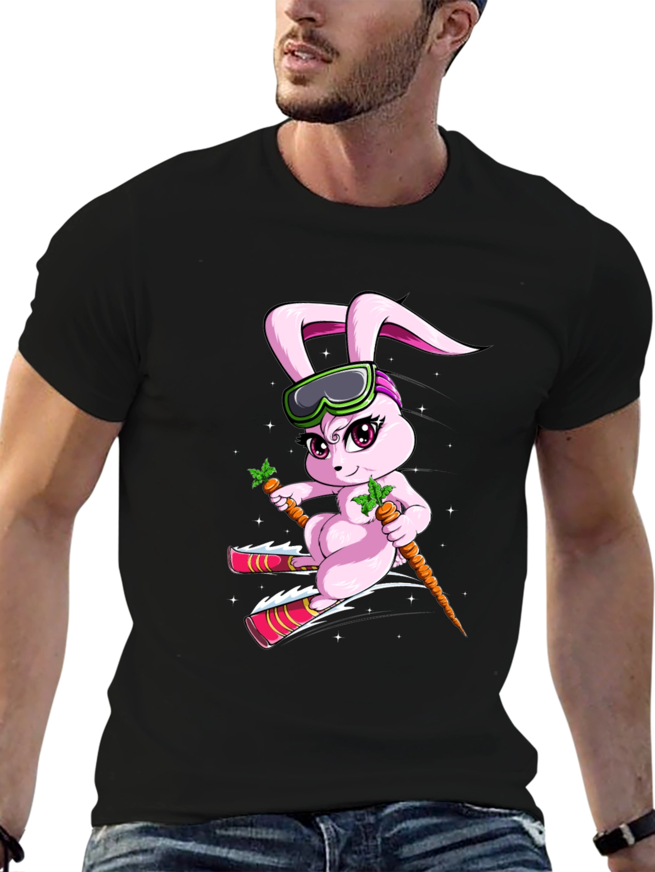 Black Skiing Bunny T-Shirt view 6