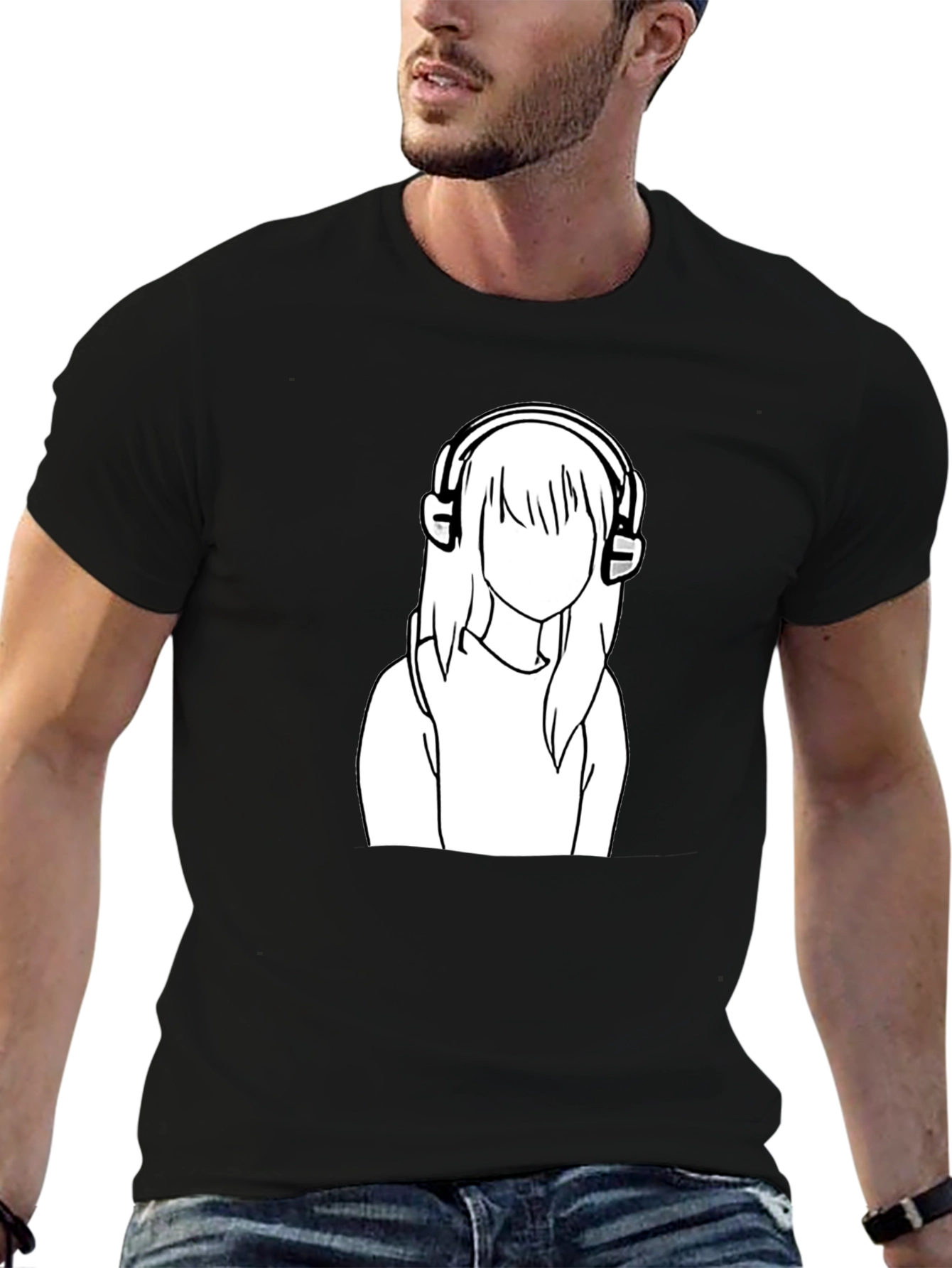Black Headphone Girl Graphic Tee - Black view 6