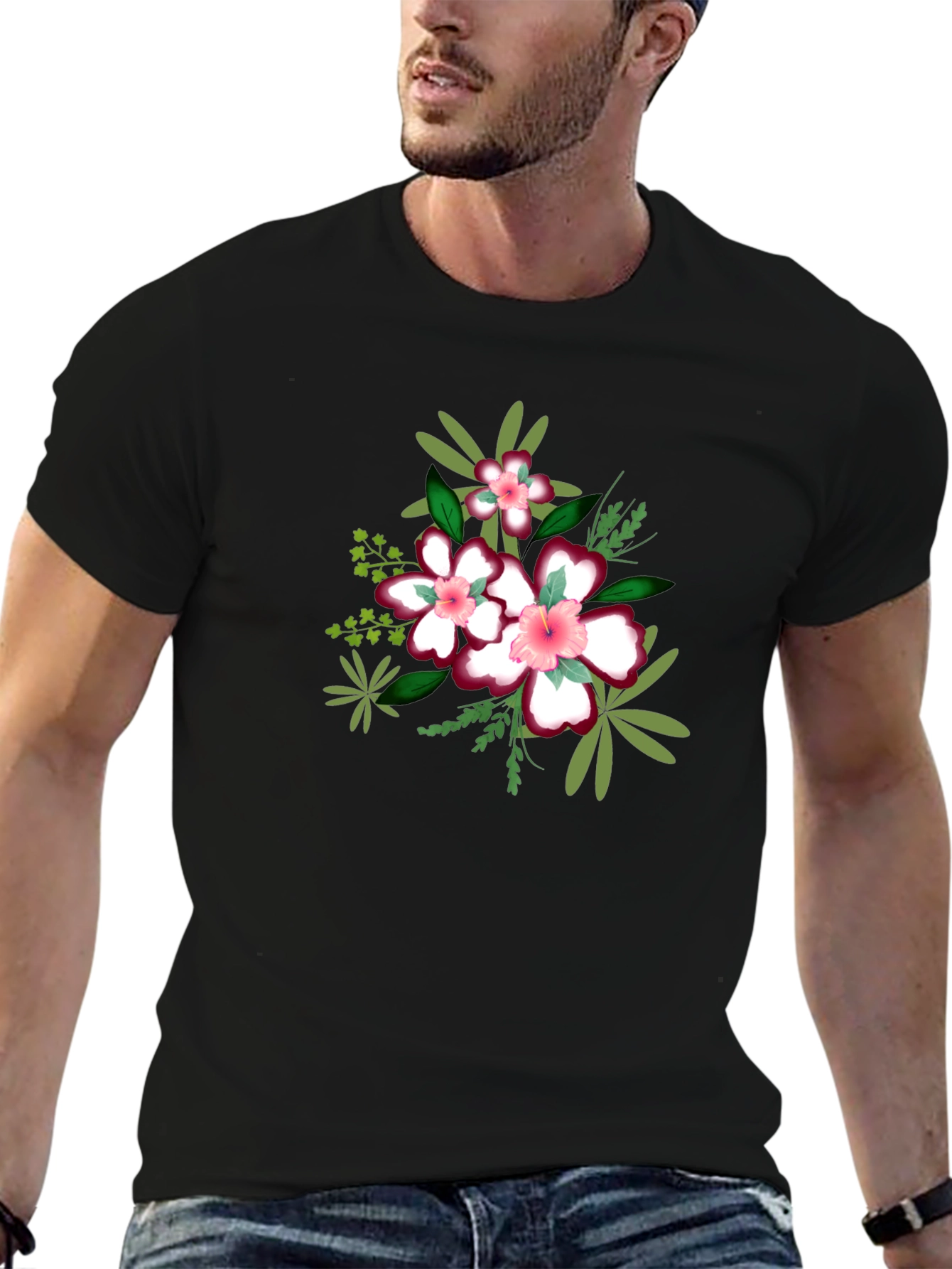 Black Floral Print Black T-Shirt view 6