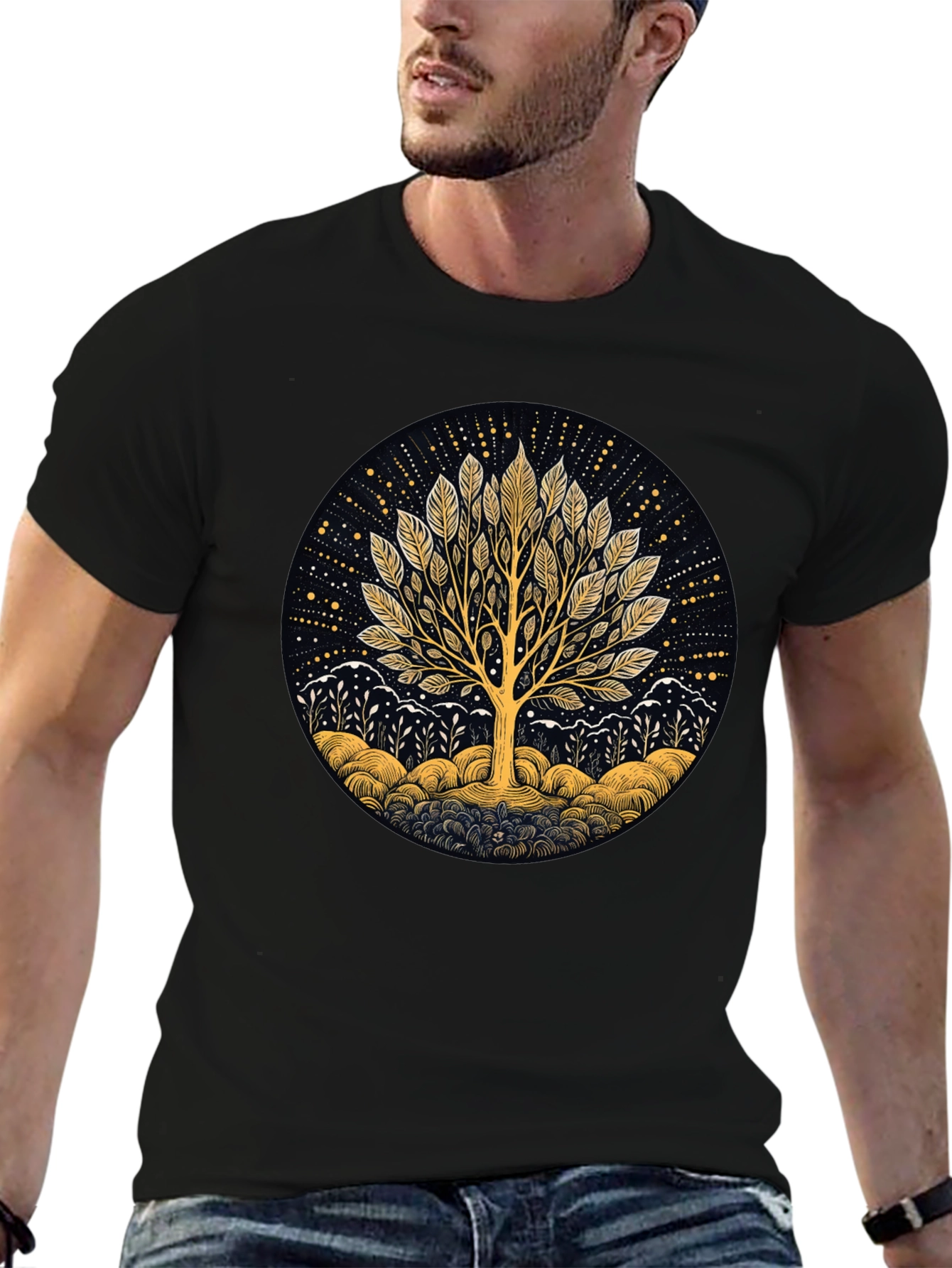 Black Tree of Life Graphic Tee - Nature Inspired Black T-Shirt view 6