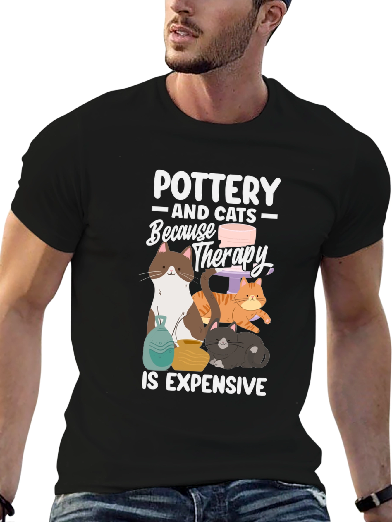 Black Pottery and Cats T-Shirt: Therapy Alternative view 6