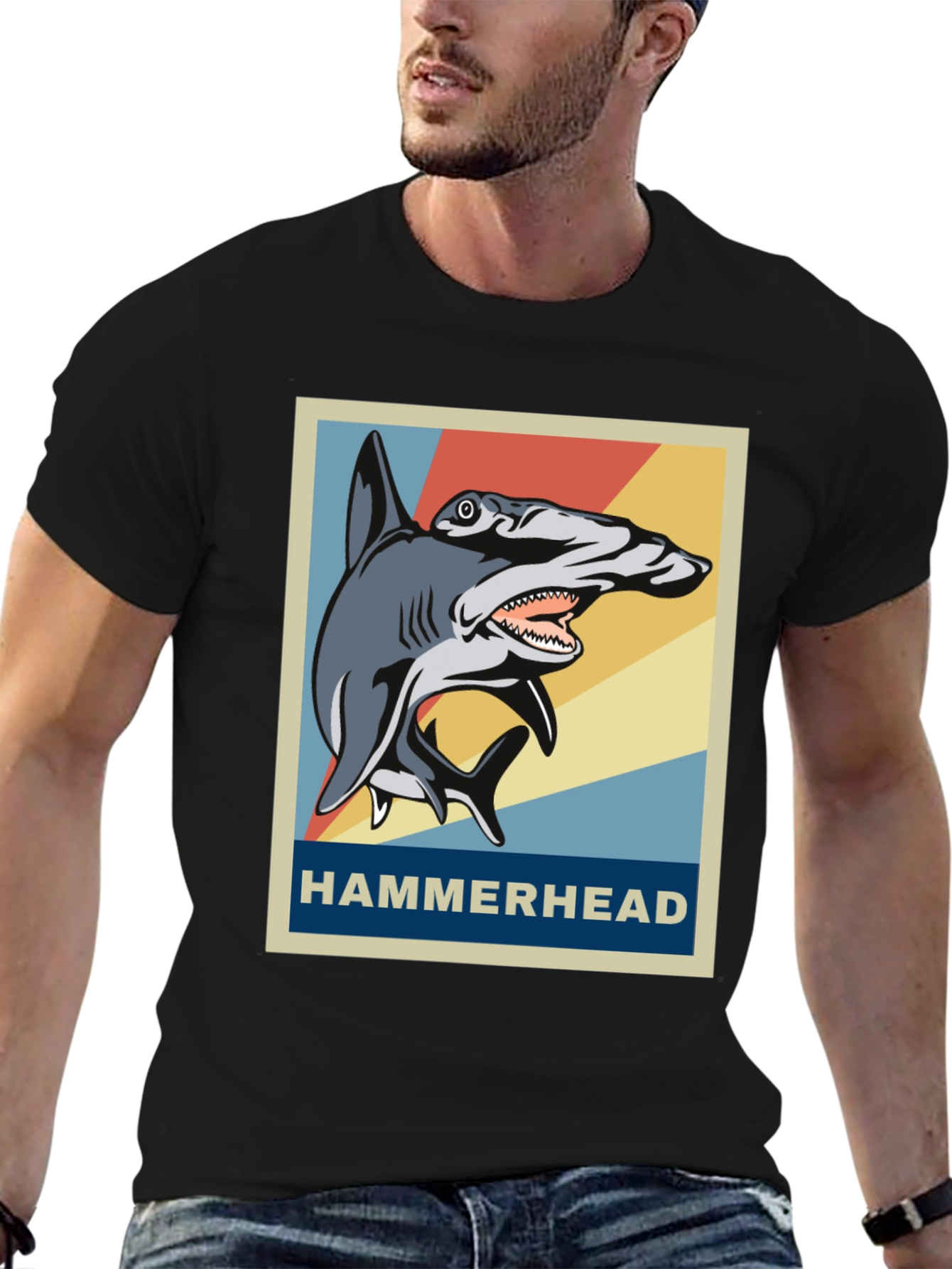 Black Hammerhead Shark Graphic Tee - Retro Style view 6