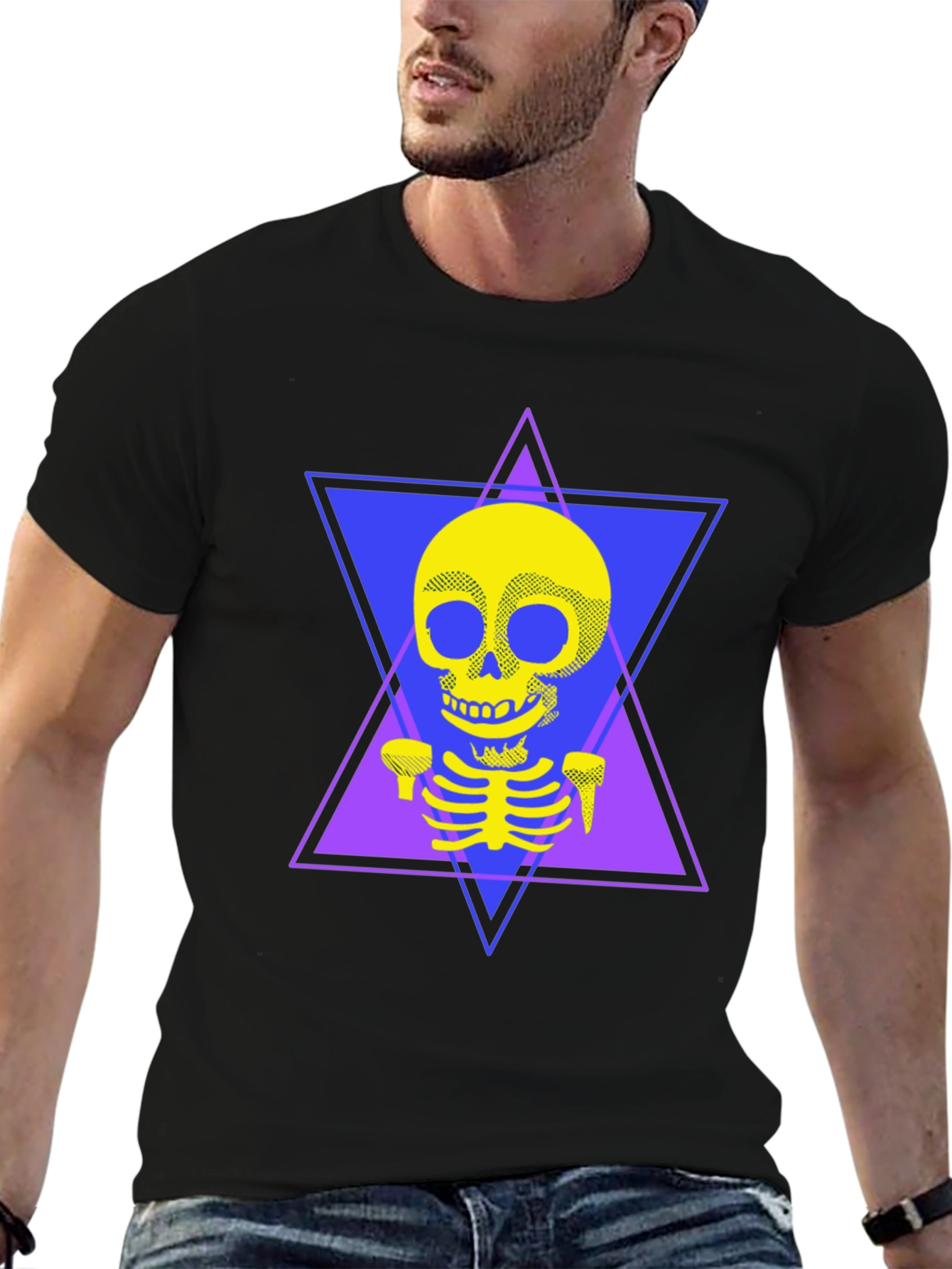 Black Geometric Skeleton T-Shirt - Edgy Graphic Tee view 6
