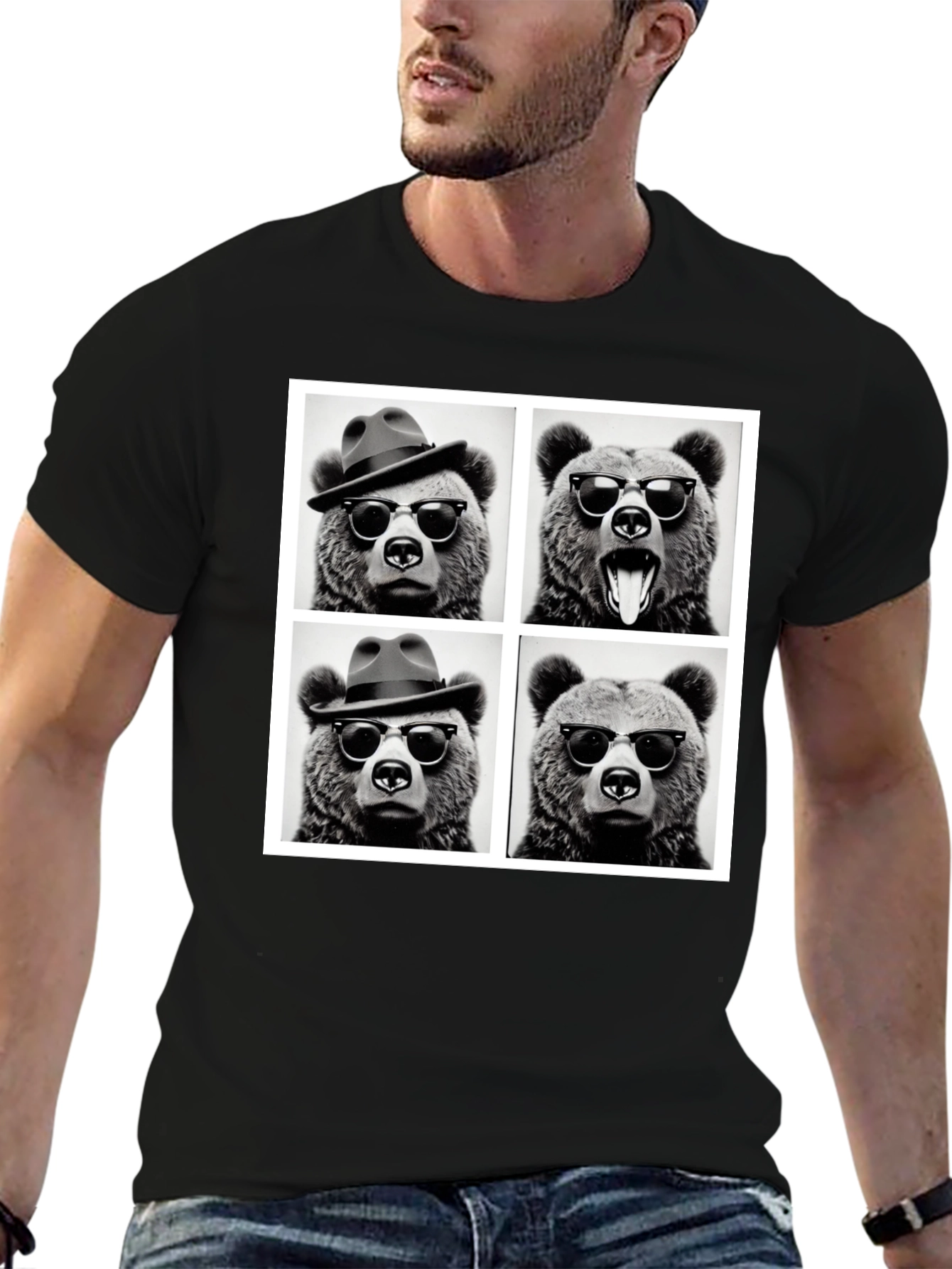 Cool Bear Collage Graphic Tee - Black - 6