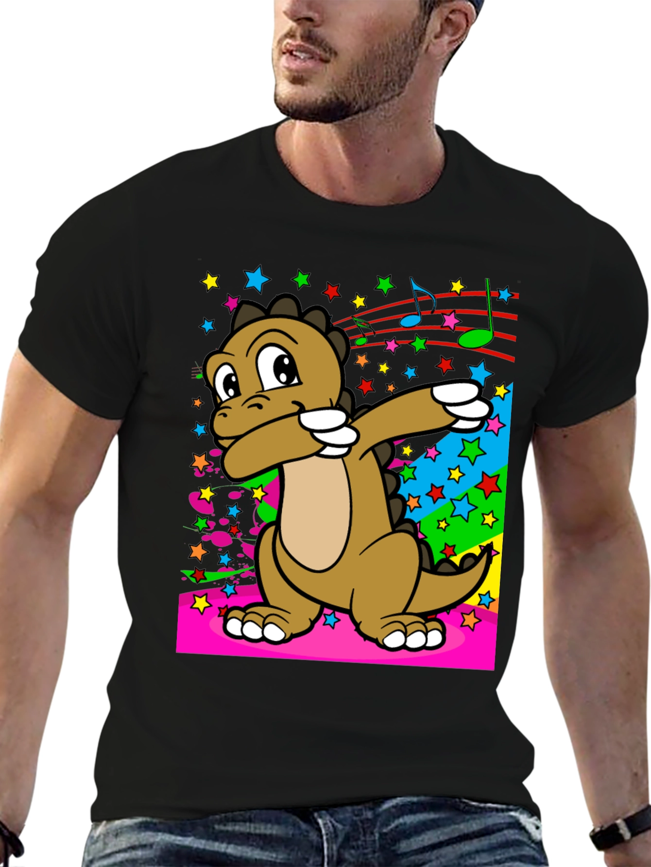 Black Dabbing Dinosaur T-Shirt - Fun Graphic Tee view 6