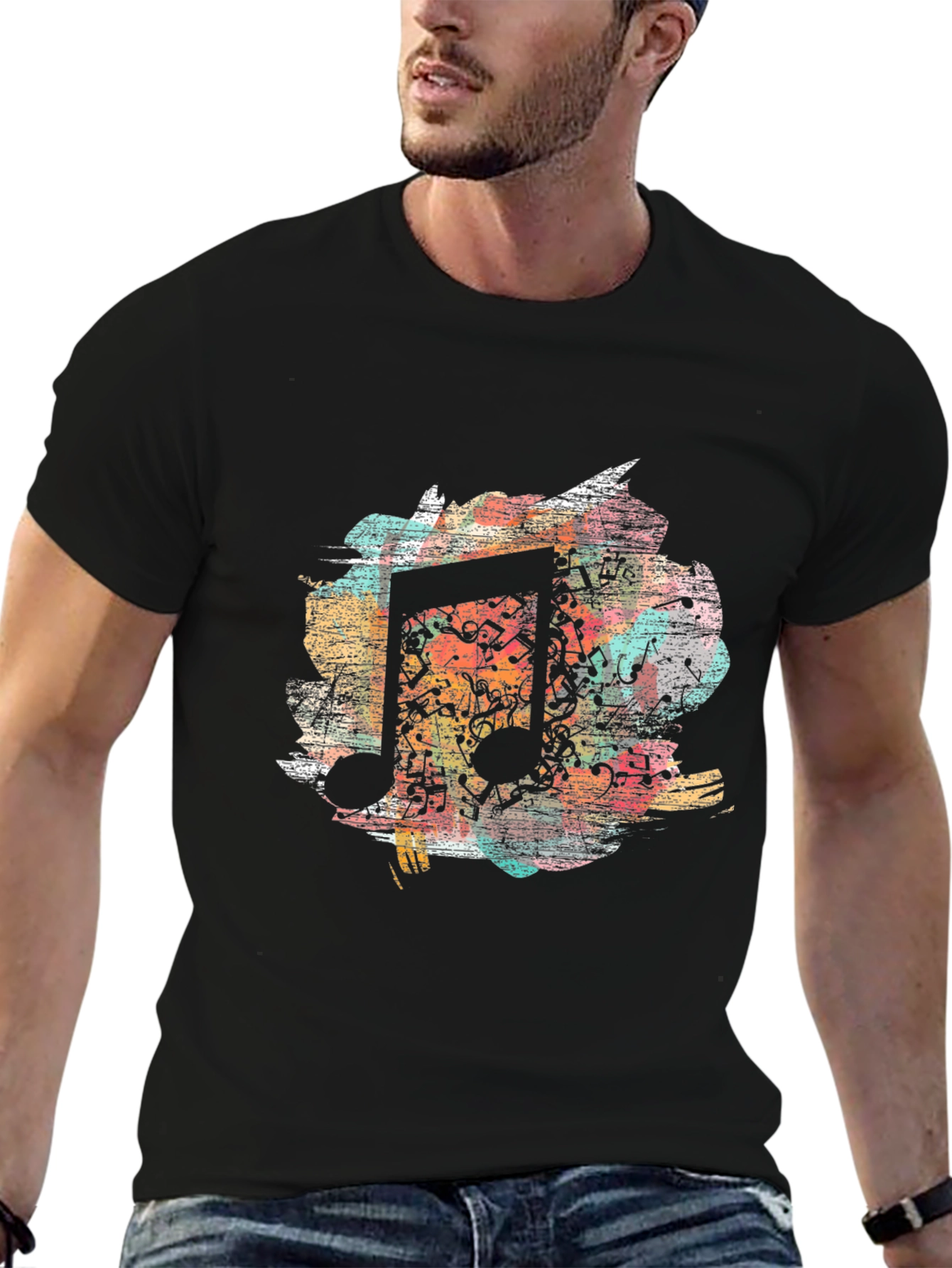 Black Musical Note T-Shirt - Abstract Design view 6