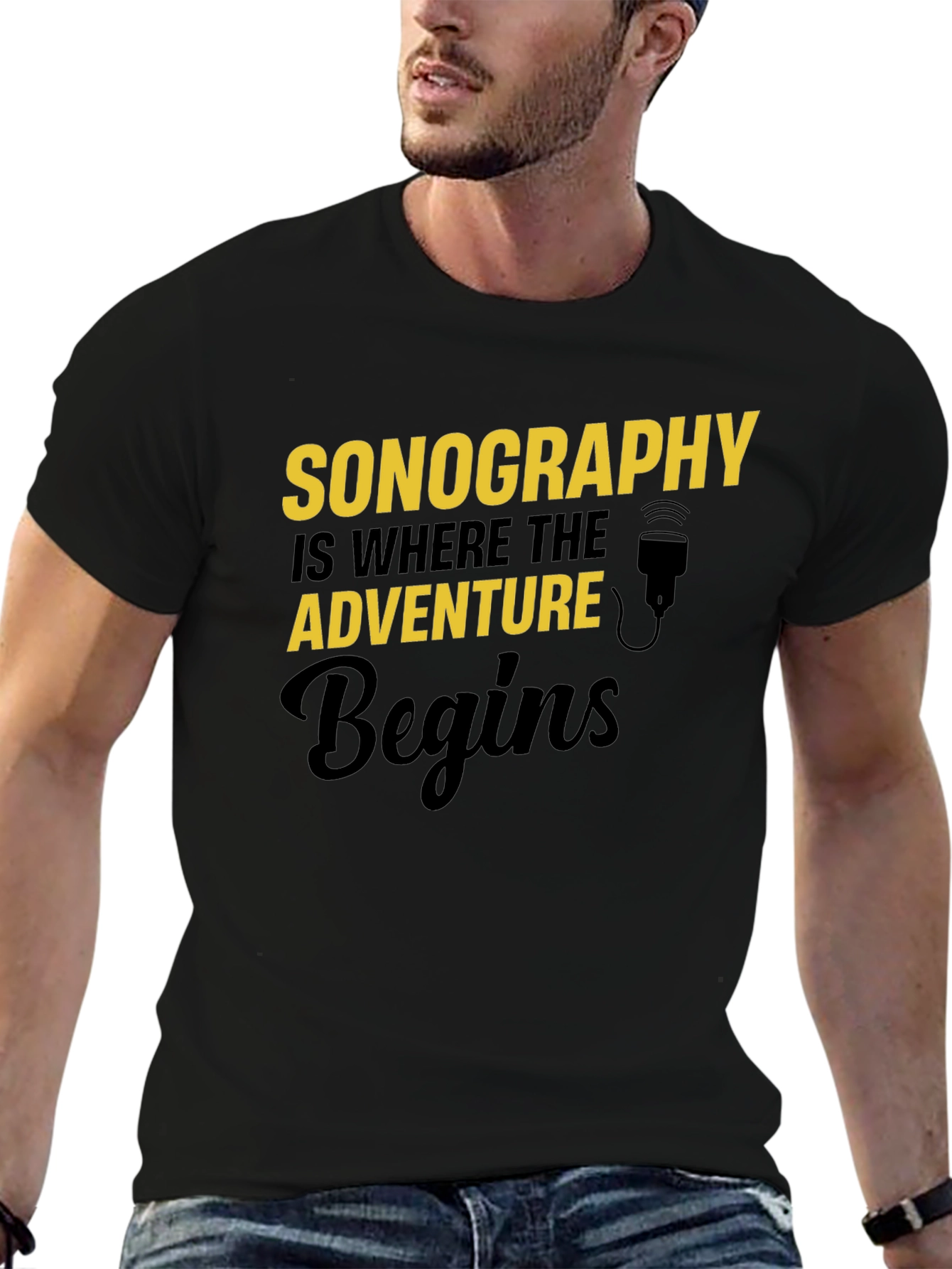 Black Sonography Adventure Begins T-Shirt - Black view 6