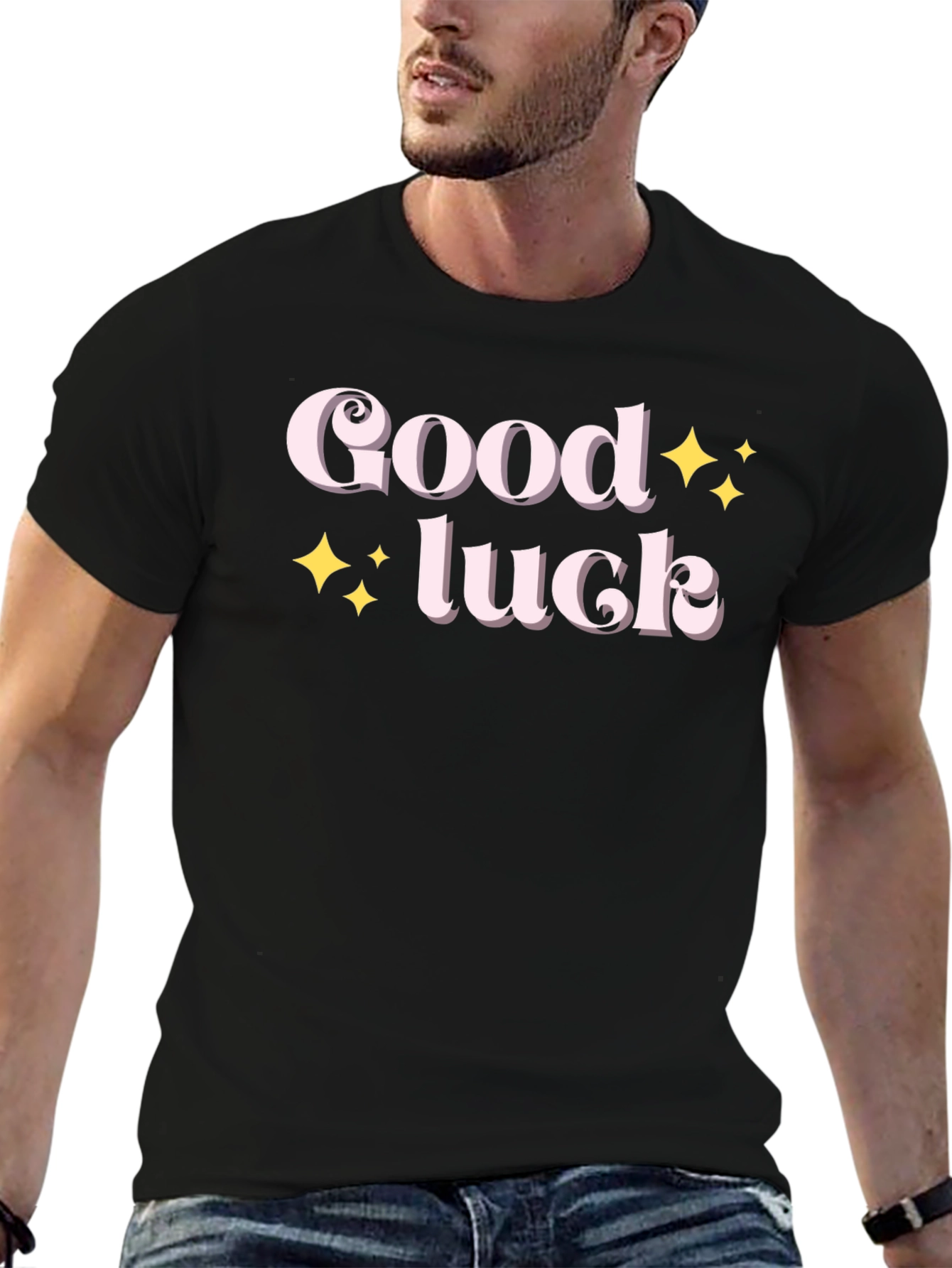 Black Good Luck Graphic Tee - Soft Cotton Blend view 6