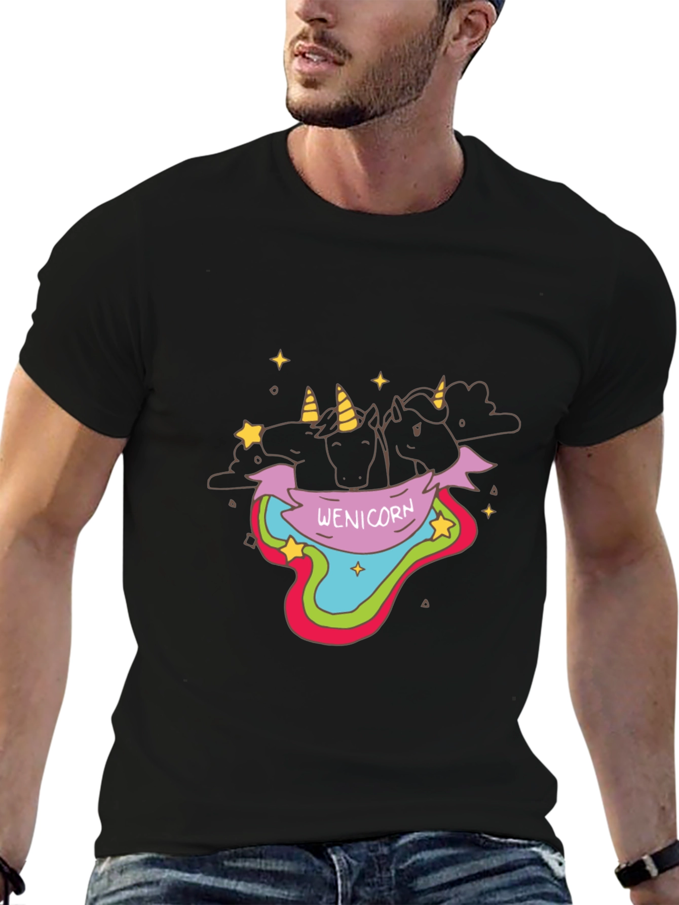 Black Wenicorn Graphic Tee - Black Cotton T-Shirt view 6