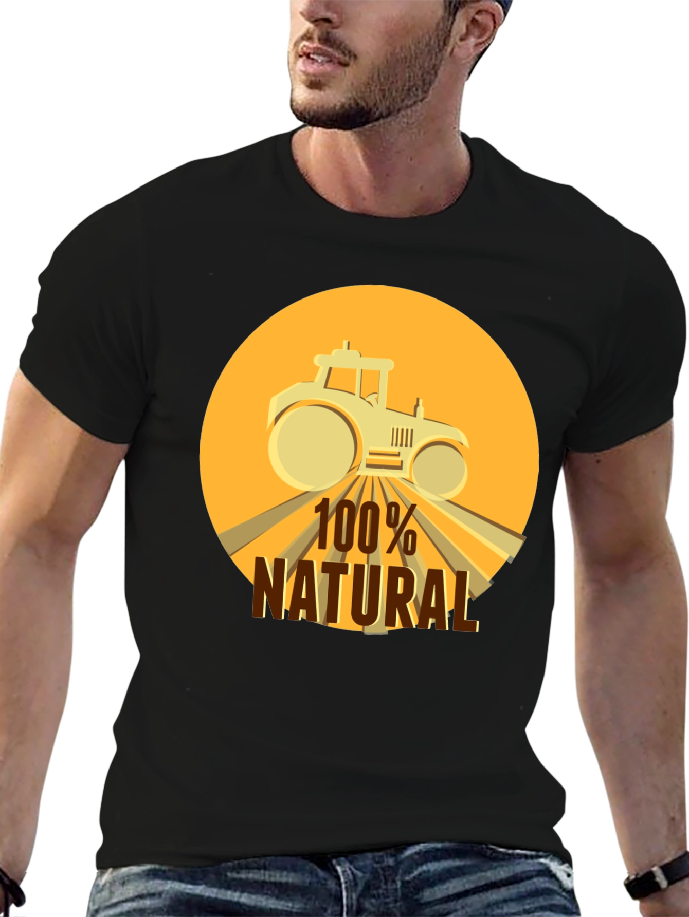 Black 100% Natural Tractor Graphic Tee - Black Cotton Blend view 6