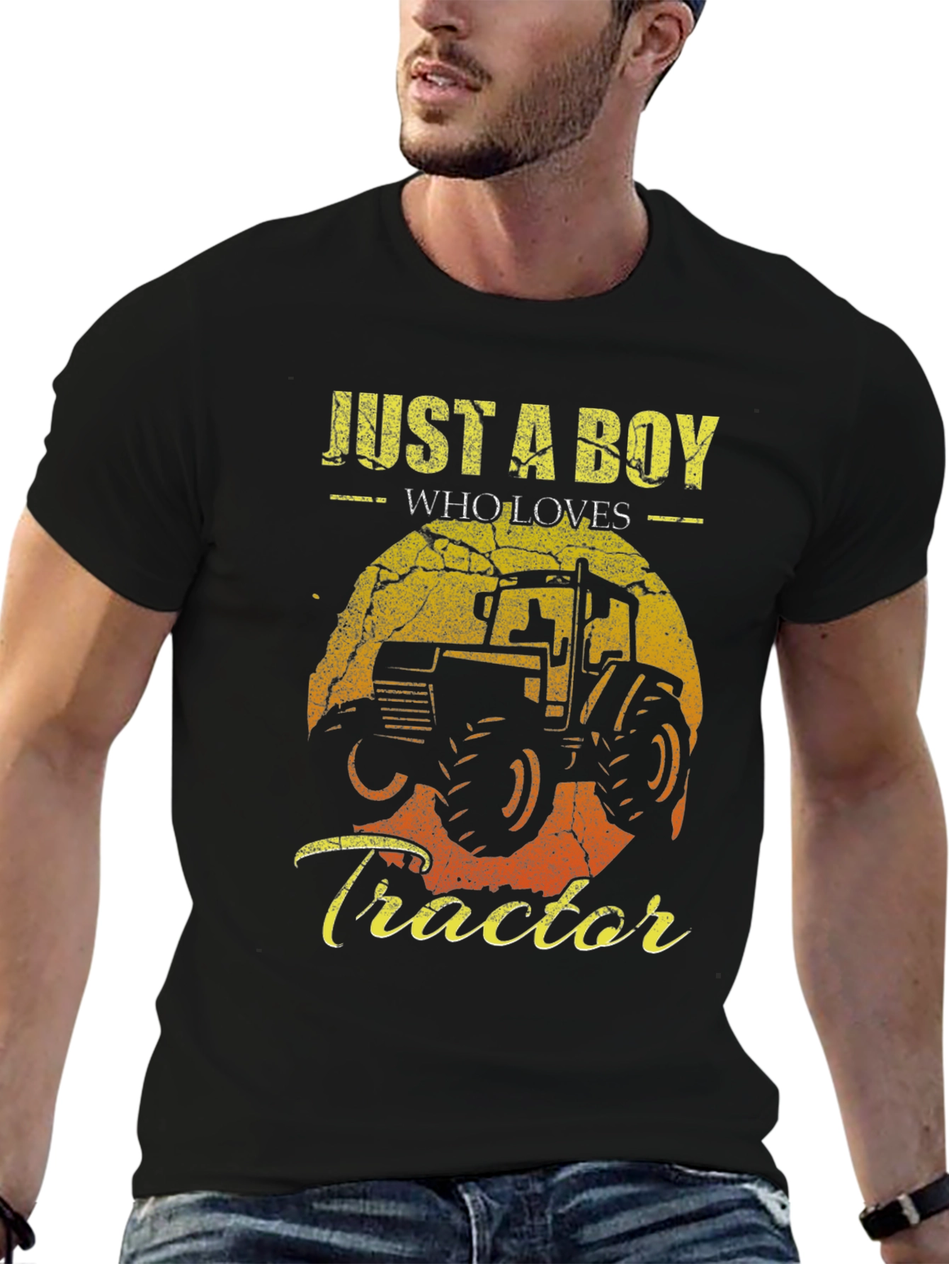 Black Just a Boy Who Loves Tractors Graphic Tee view 6