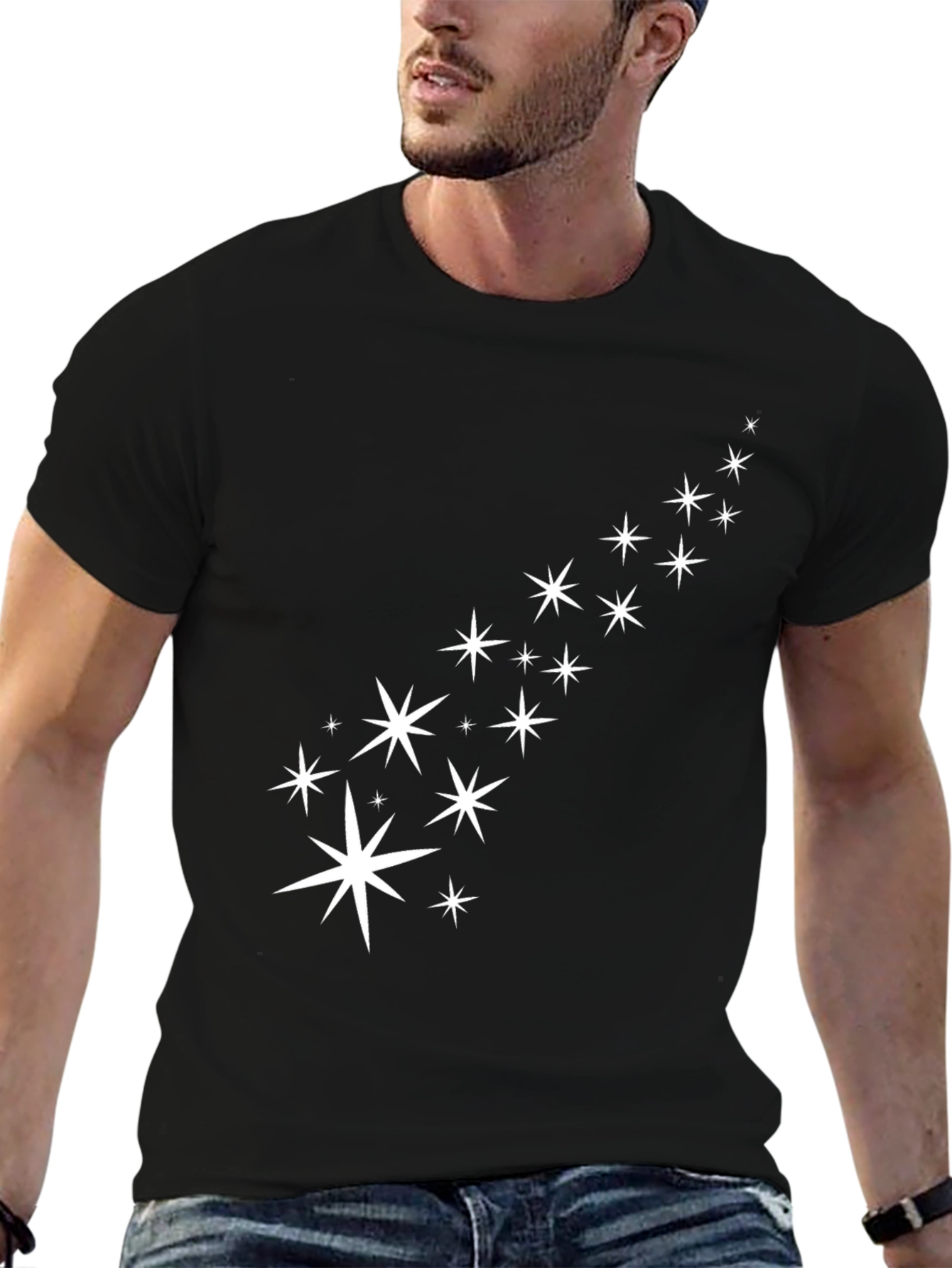 Black Stylish Black T-Shirt with White Star Design view 6