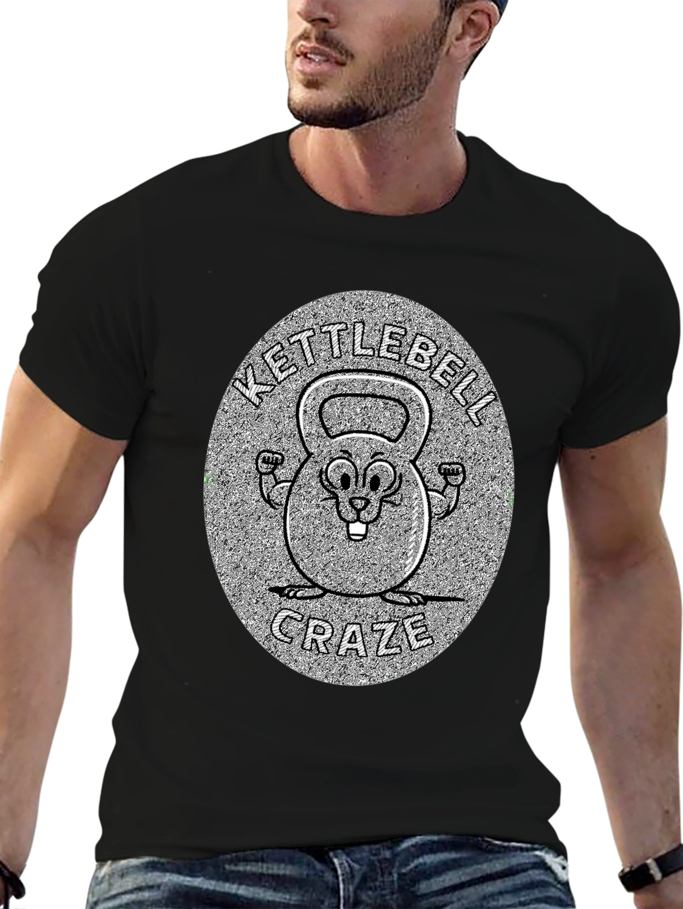 Black Kettlebell Craze T-Shirt - Fitness Novelty Tee view 6