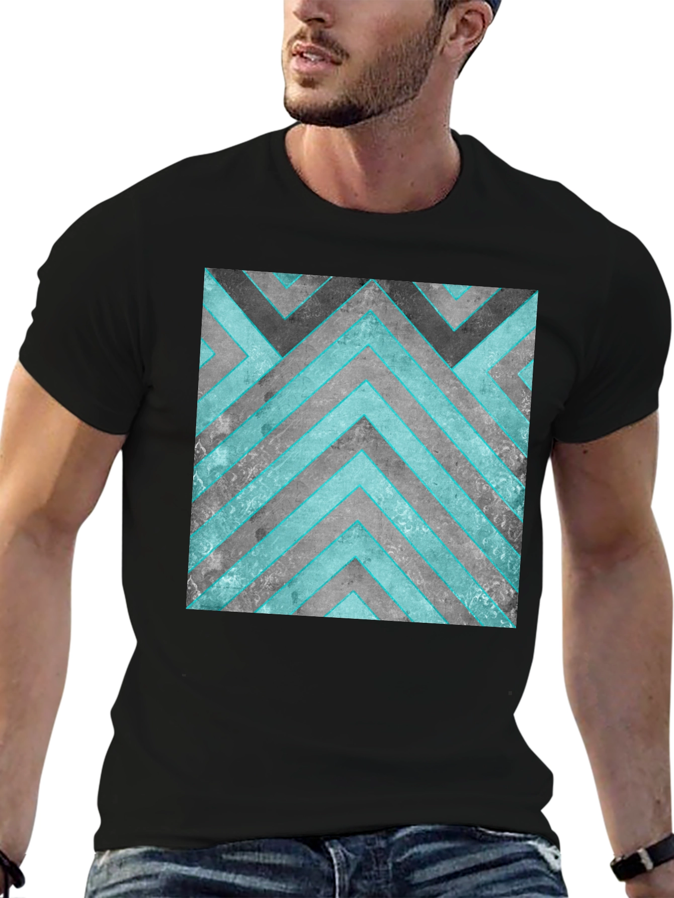 Black Abstract Geometric Graphic T-Shirt view 6