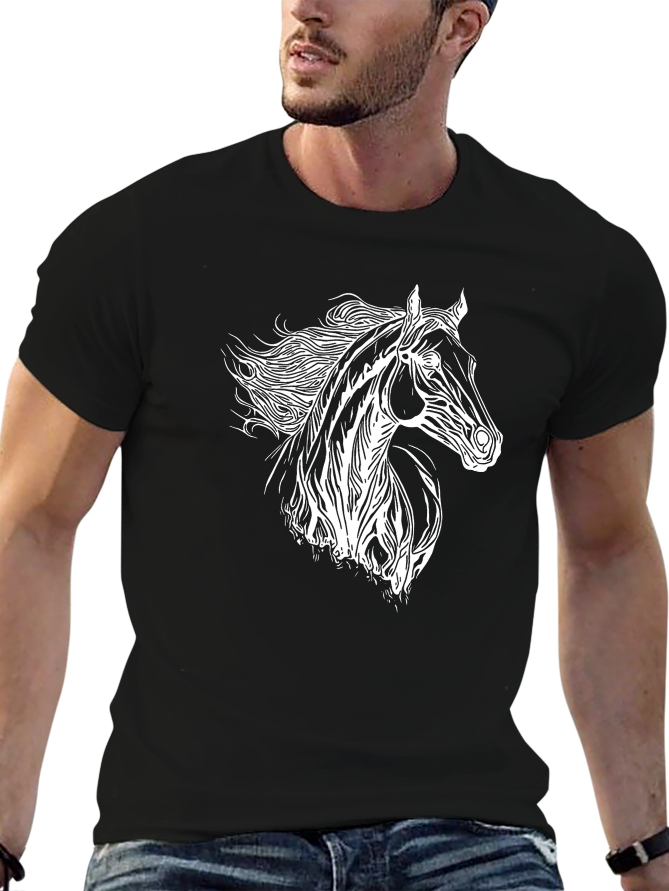Black Horse Graphic Black Tee - Stylish Animal Print view 6