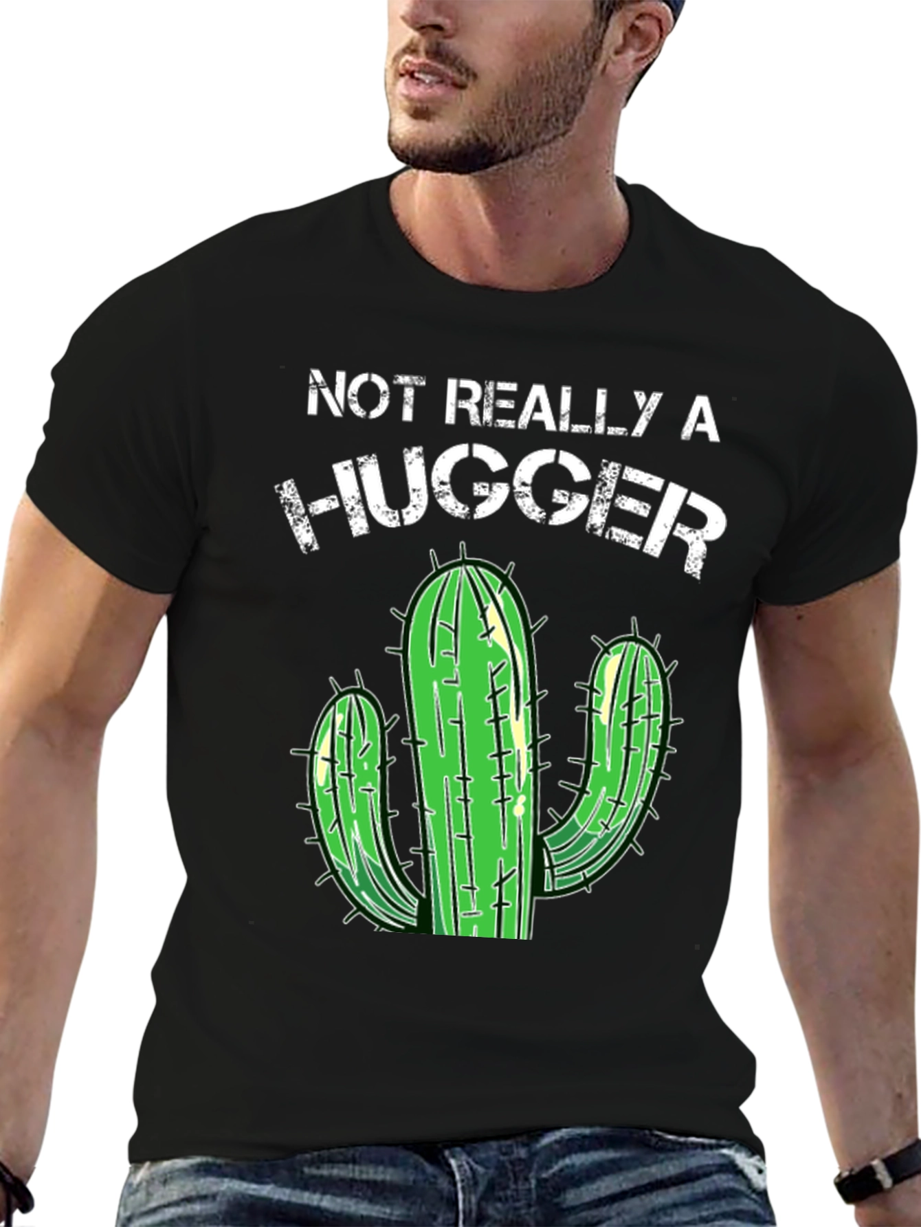 Black Not Really a Hugger Cactus Graphic Tee view 6