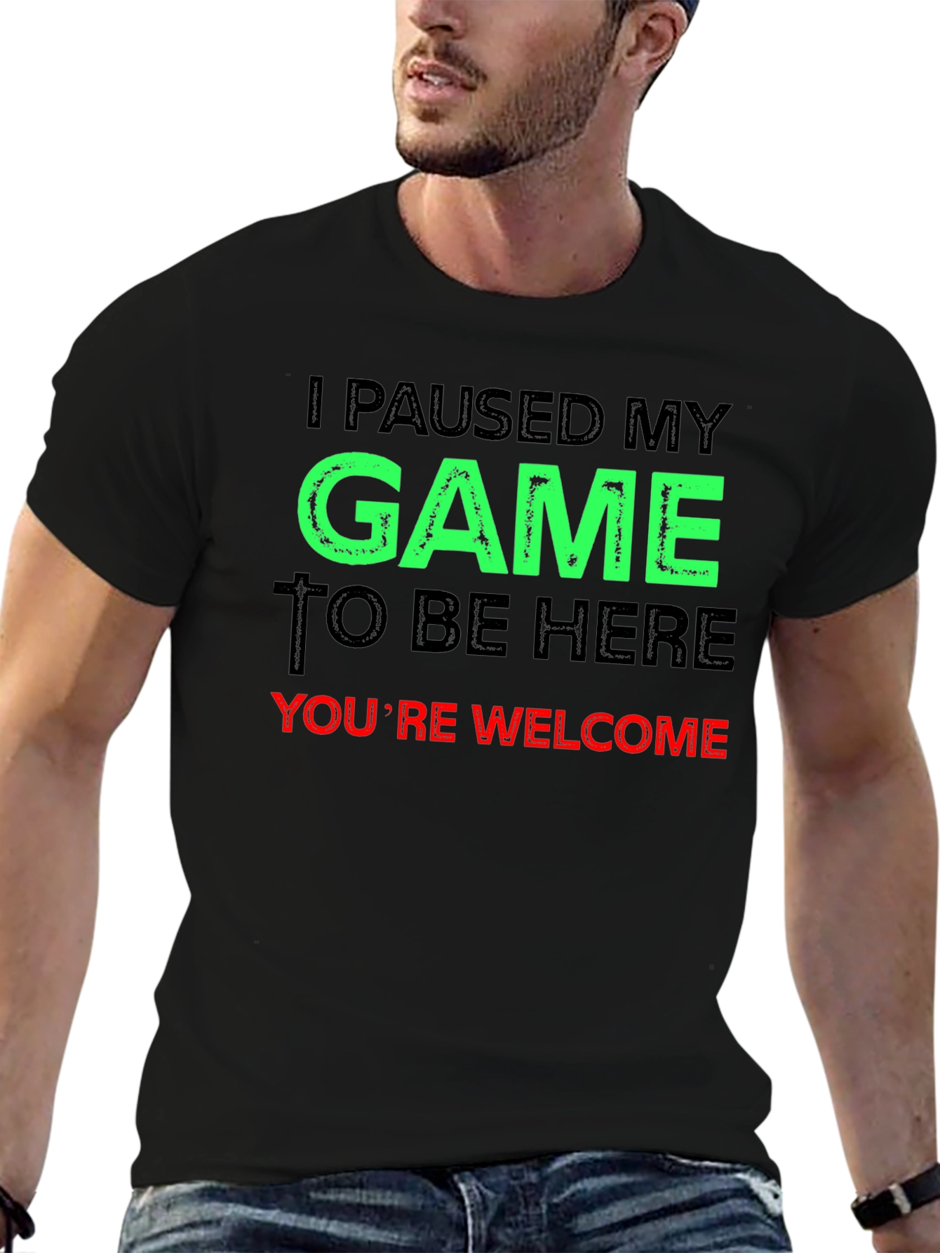 Black Funny Gamer T-Shirt - I Paused My Game view 6