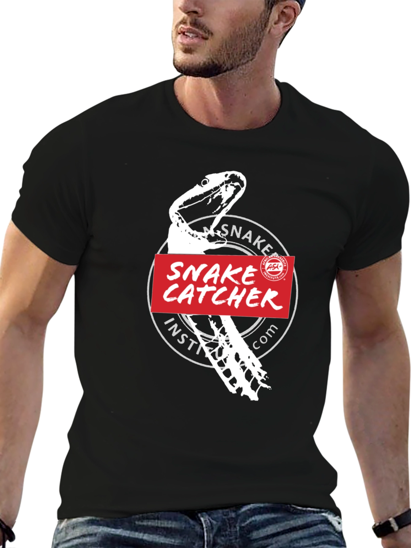 Black Snake Catcher Institute T-Shirt -  Black Cotton Tee view 6