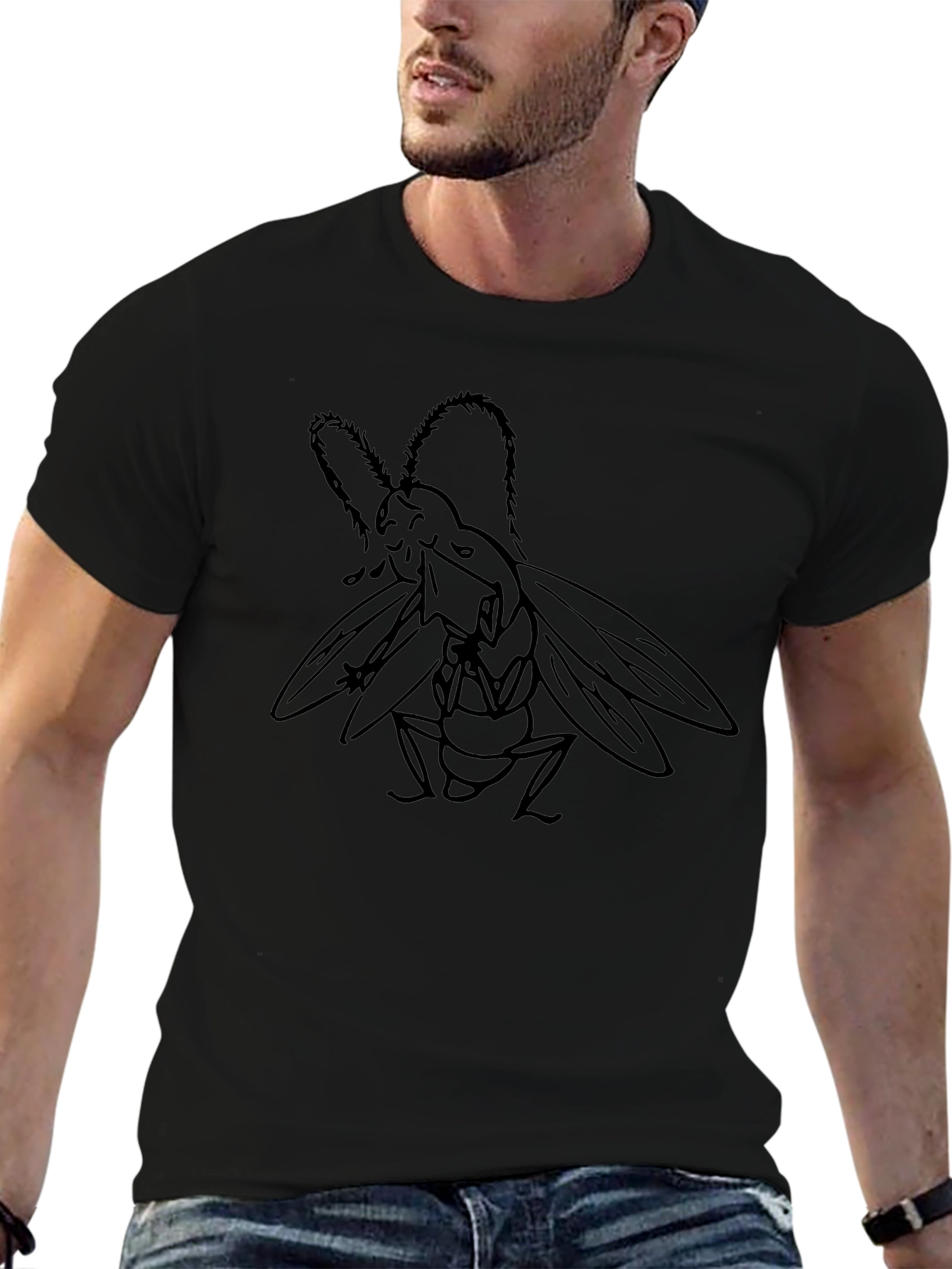 Black Fly with Chainsaws Graphic Tee - Black Cotton T-Shirt view 6