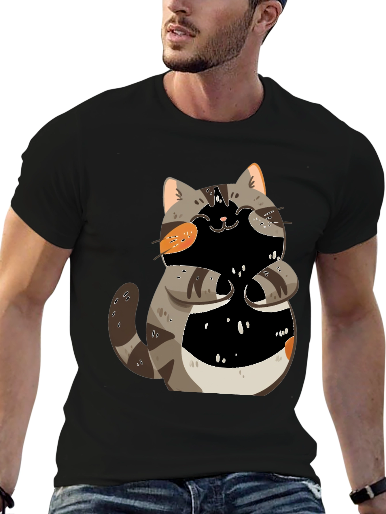 Black Cute Cartoon Cat Graphic T-Shirt view 6