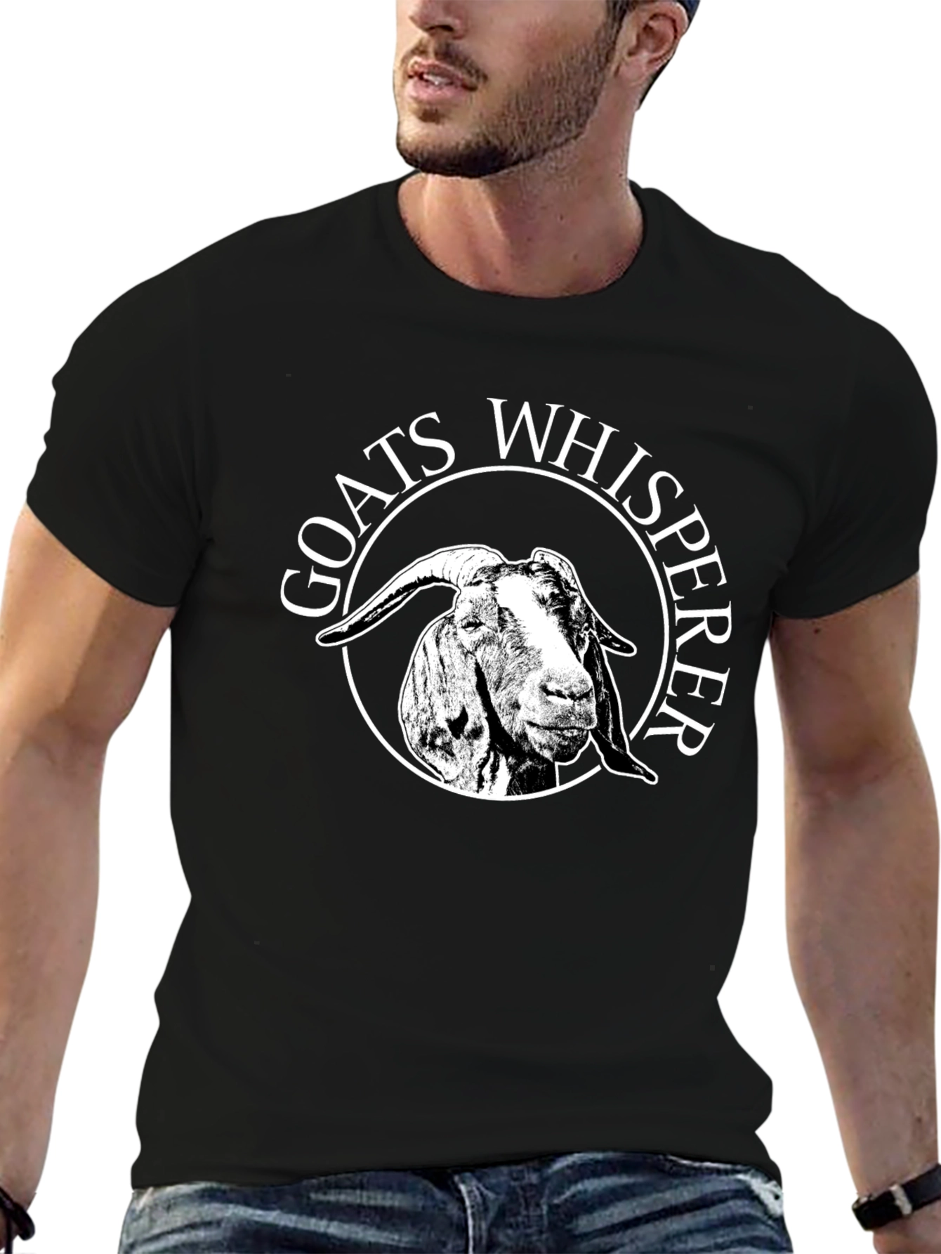 Black Goats Whisperer Graphic Tee - Black Cotton Casual T-Shirt view 6