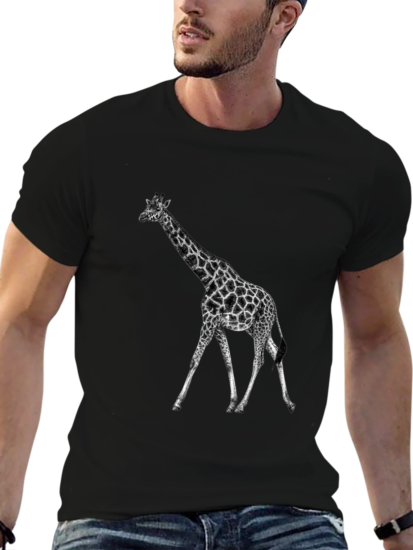 Black Giraffe Graphic Tee - Black Casual T-Shirt view 6