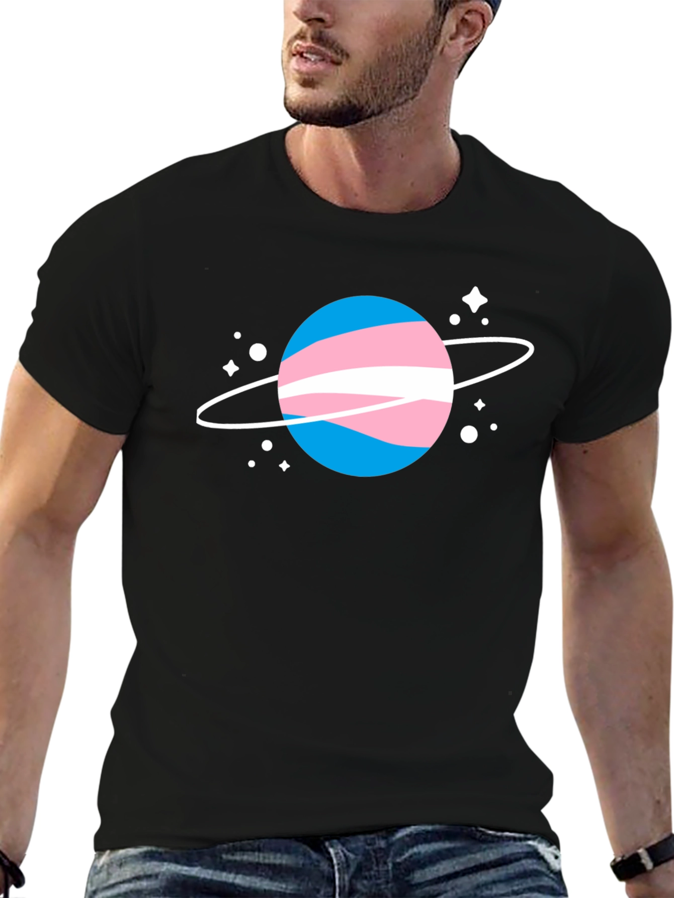 Black Transgender Pride Planet T-Shirt - Unisex view 6
